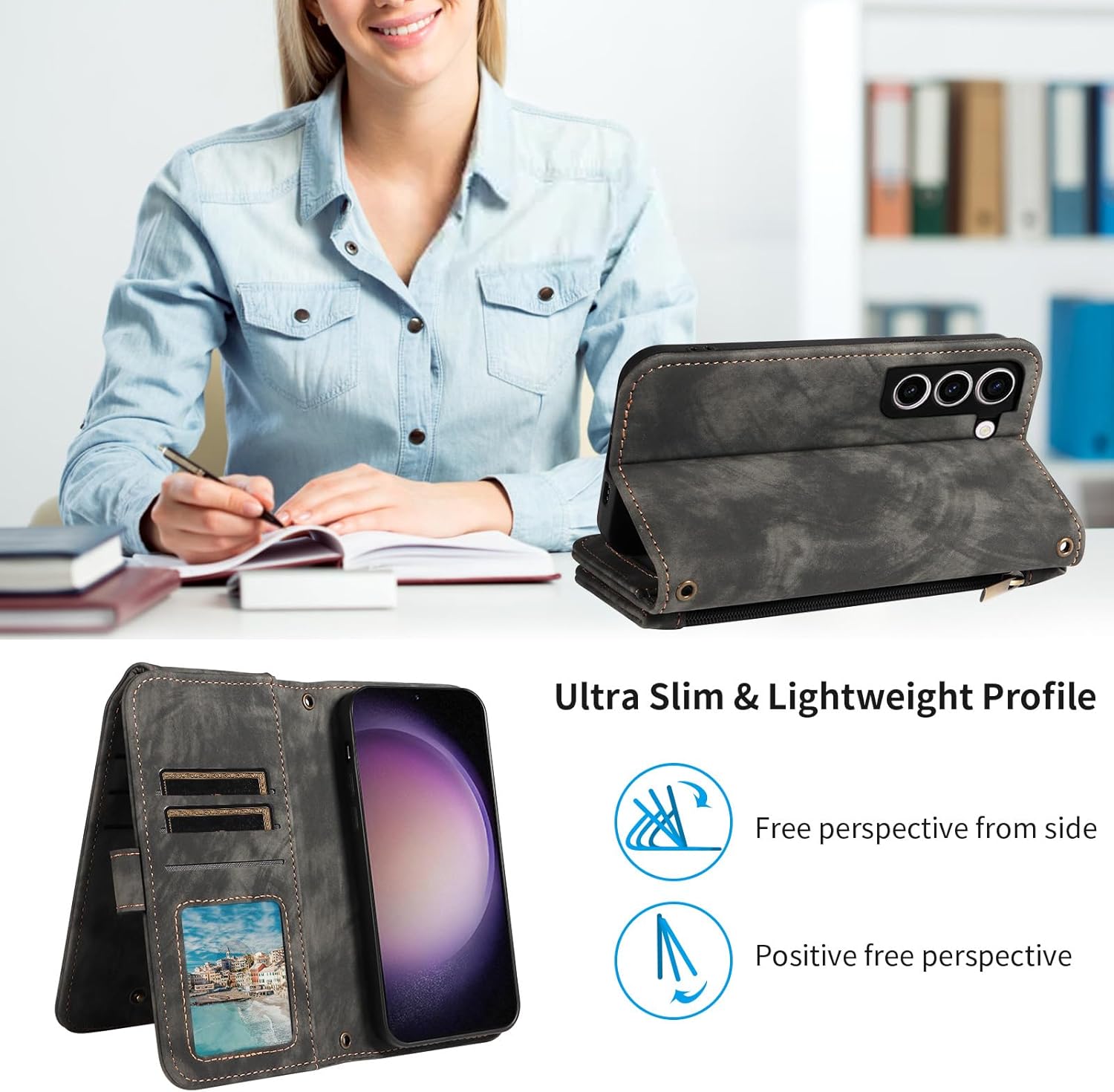 Thumbnail 6 de Asuwish Wallet Case with Tempered Glass Screen Protector for Samsung Galaxy S23 Plus (SM-S916U)