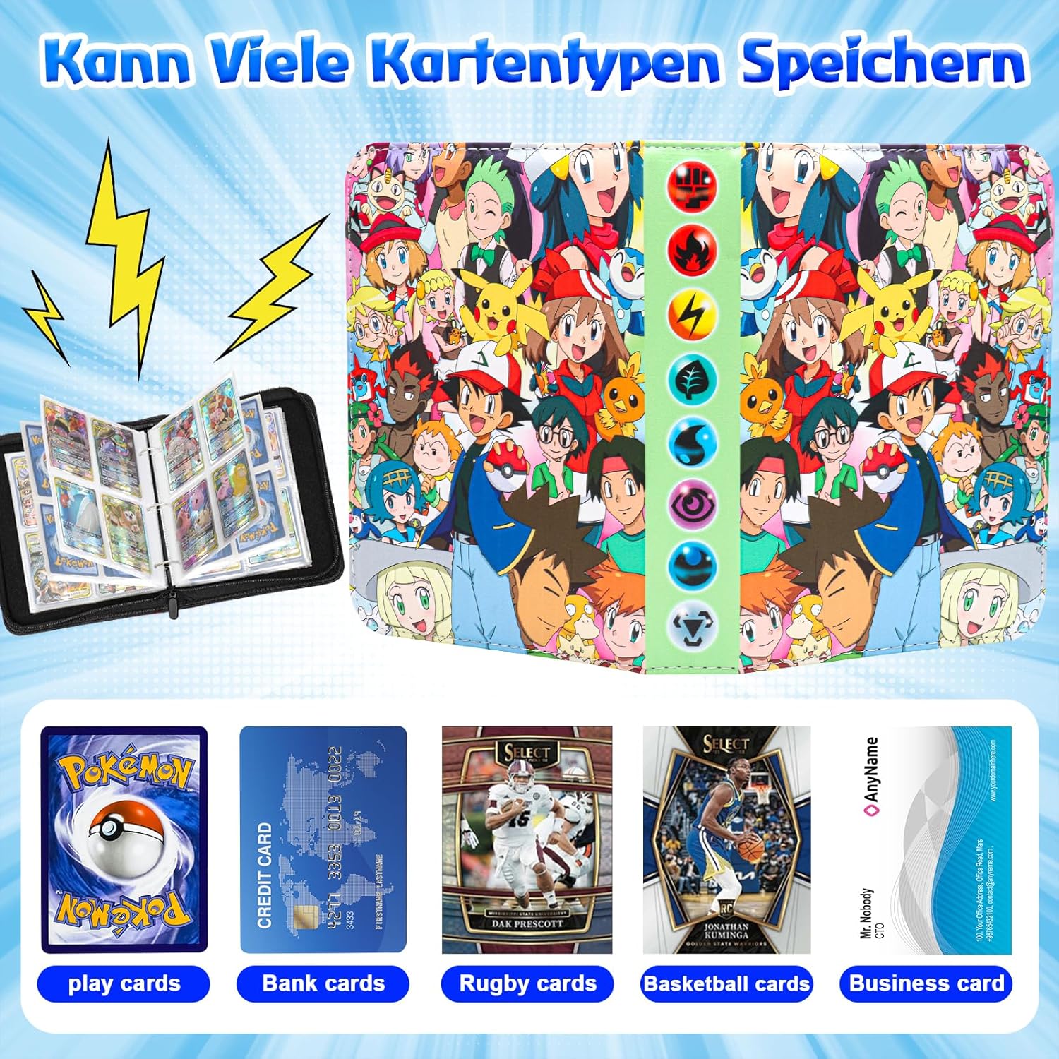 Thumbnail 4 de Jntmakun Sammelalbum für Pokémon Karten – 50 Seiten / Platz für 400 Karten, wasserdichtes PU, RW400