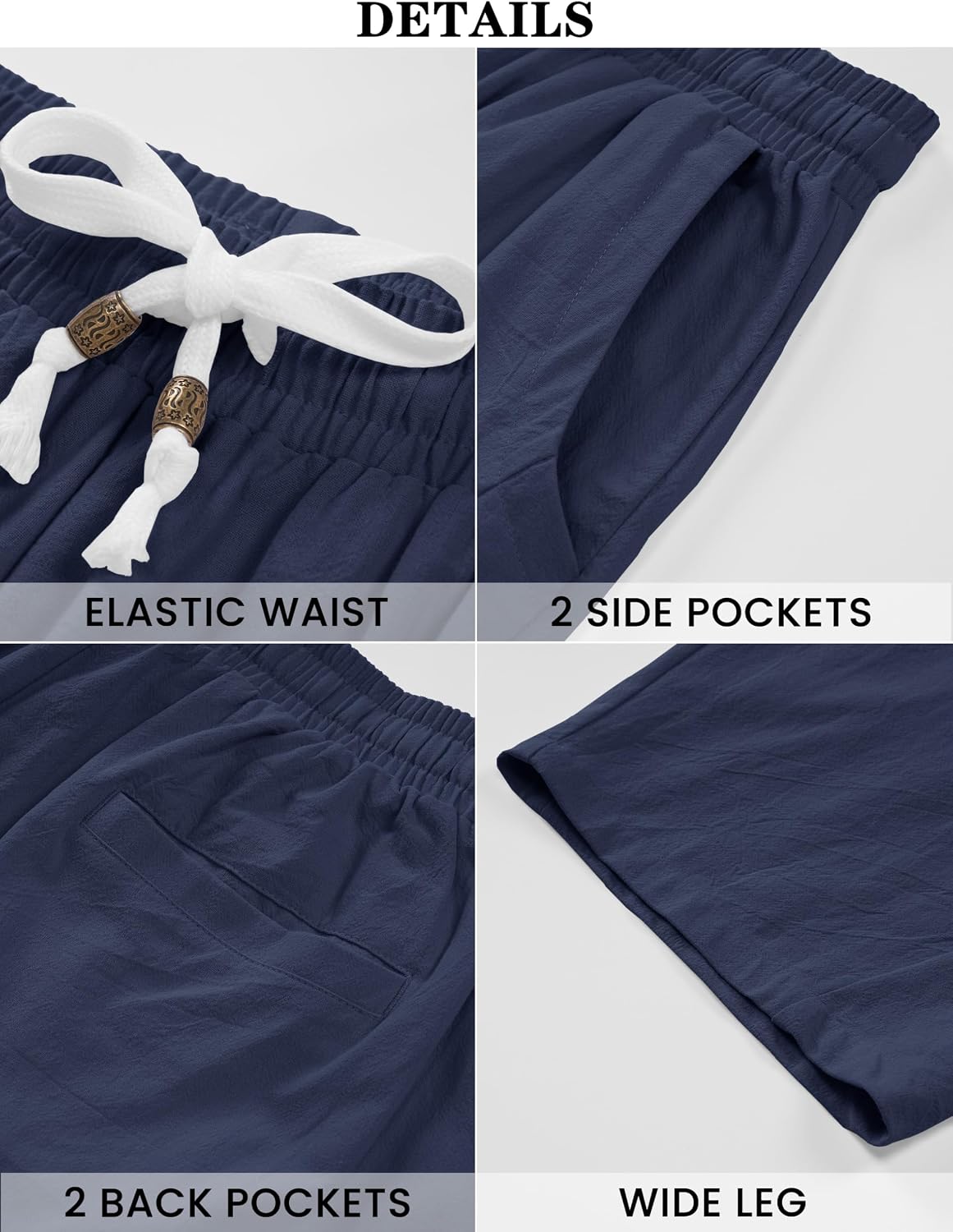 Detalle de KEFITEVD Men's Shorts 3/4 Length Linen Loose Long Shorts – Casual Summer Wear