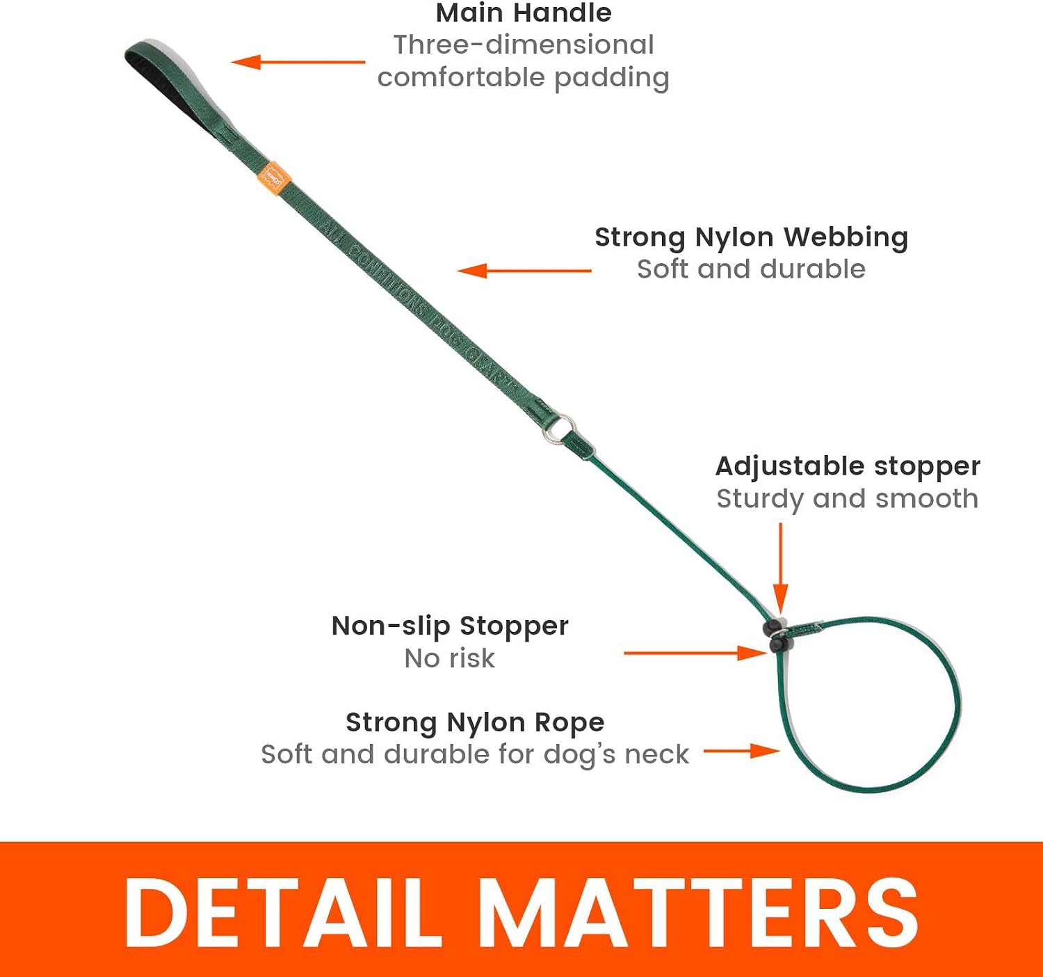 Detalle de Howgo dog slip lead training leash (padded handle) – orange, 3.6FT