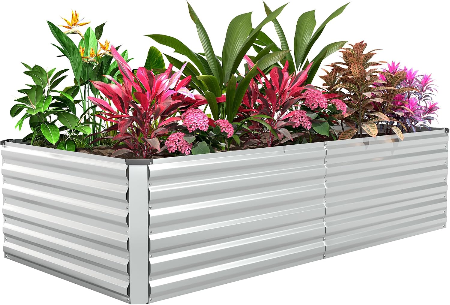 FOOWIN 8x4x2ft Galvanized Steel Raised Garden Bed, 478-Gallon Capacity