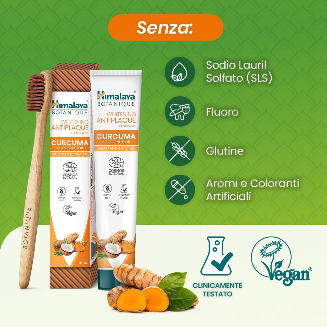 Detalle de Himalaya Botanique Dentifricio Sbiancante con Curcuma e Olio di Cocco – 75 ml