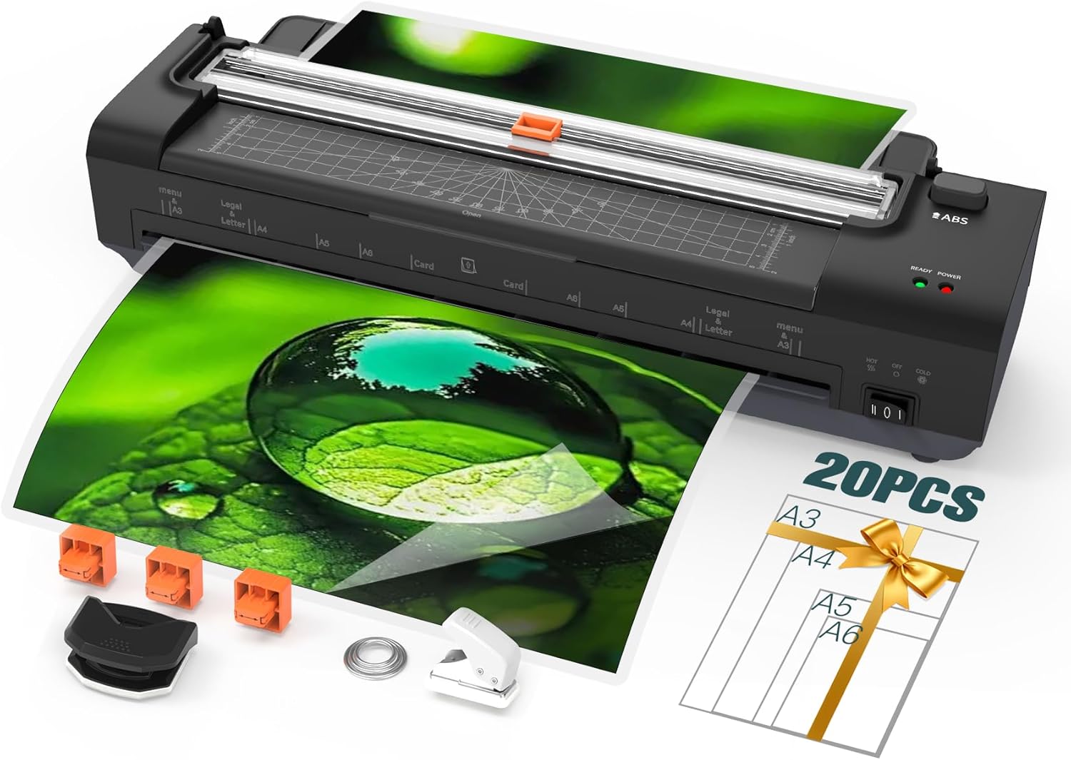 A3 Laminator Machine with 20 Laminating Sheets, Multi Function Laminator with Paper Trimmer Corner Rounder for Office School Business Home Use, Black
A3 Laminator Machine with 20 Laminating Sheets, Mu…