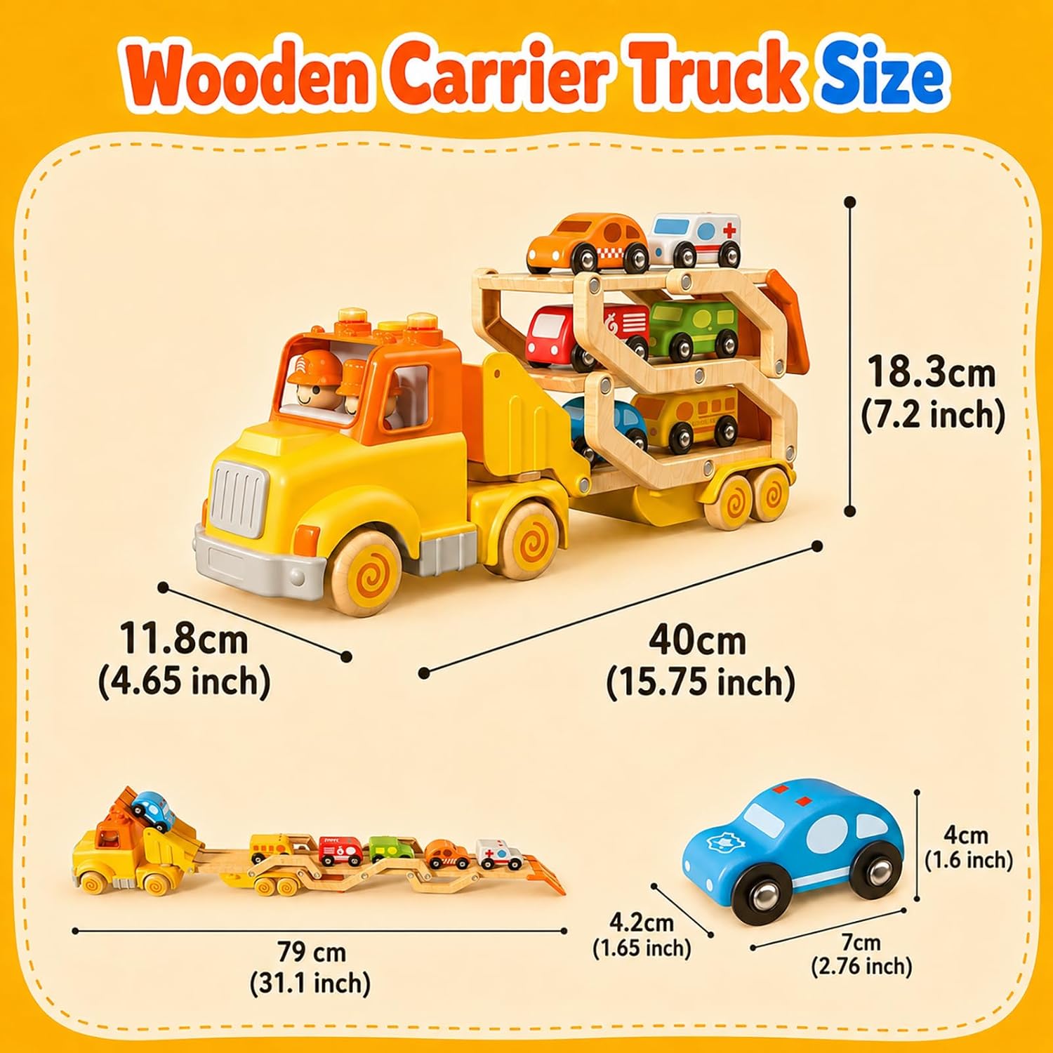 Thumbnail 4 de Toddler 7-in-1 Transport Trailer Toy Set with 6 Wooden Cars, Light & Sound 30in Foldable Track Trailer