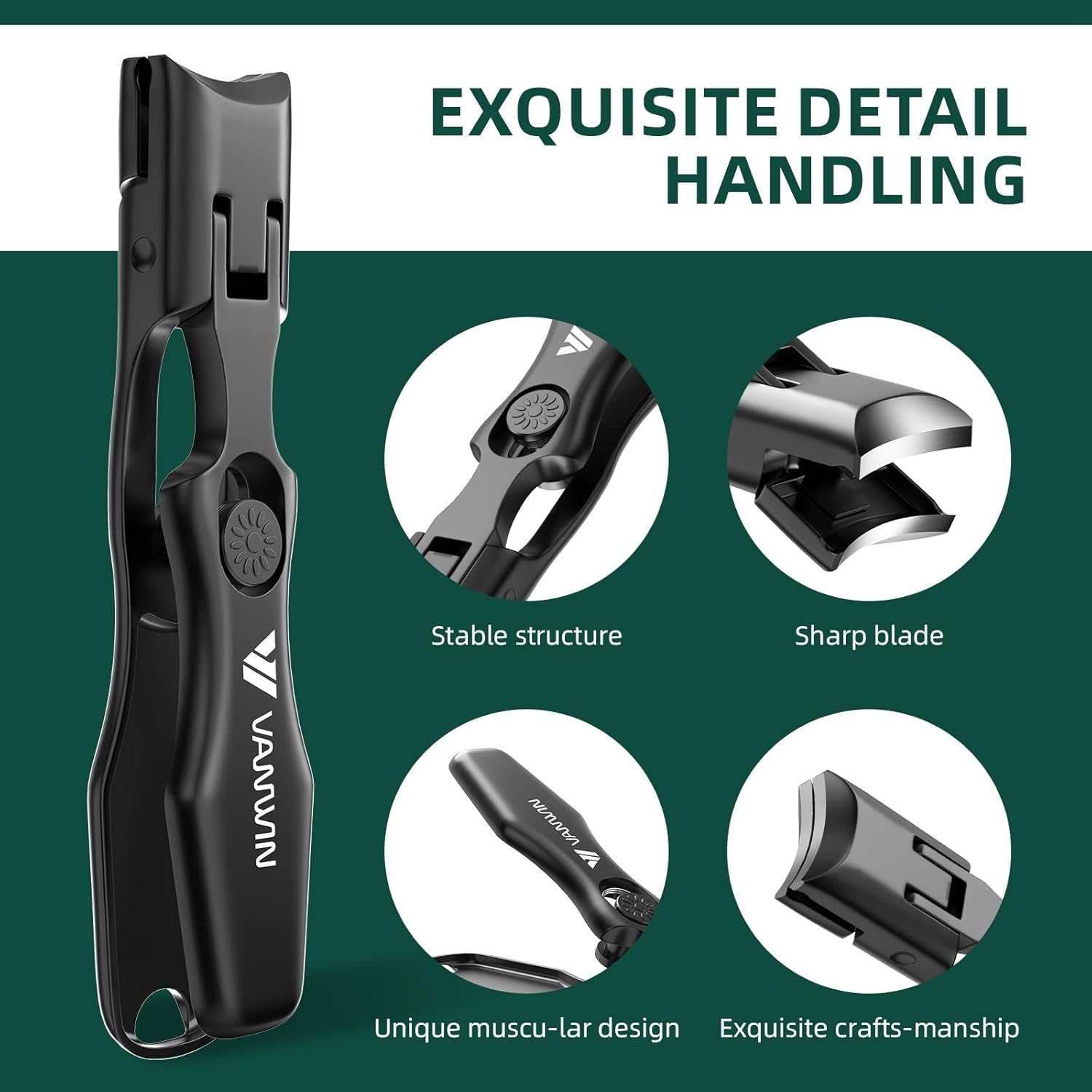 Detalle de VANWIN German Nail Clippers for Thick Nails – Large Wide Jaw with Anti-Splash Catcher
