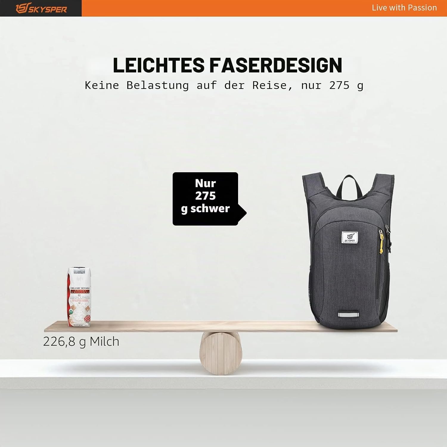 Detalle 2 de SKYSPER faltbarer Ultraleicht-Rucksack 10/15/20 L – wasserfeste Daypack für Tagesausflüge & Reisen