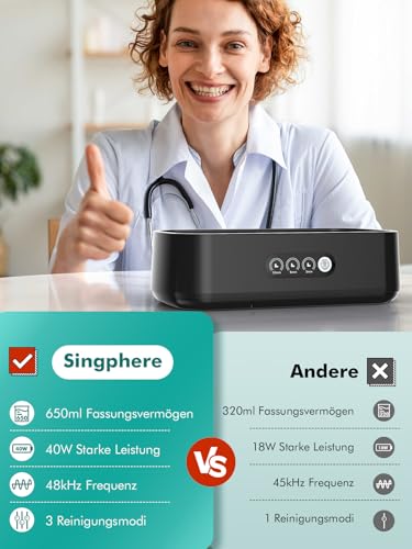 Detalle 2 de Singphere Ultraschallreiniger 48 kHz – 650 ml Fassungsvermögen, 360° Tiefenreinigung