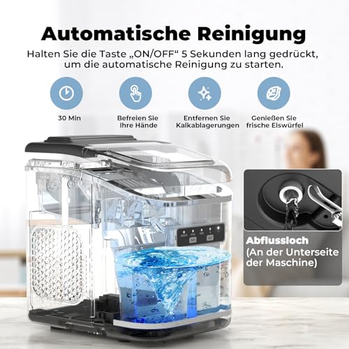 Detalle de Acmeenjoy Eiswürfelmaschine 9 Würfel in 6–8 Min, 12kg/24h, Selbstreinigende