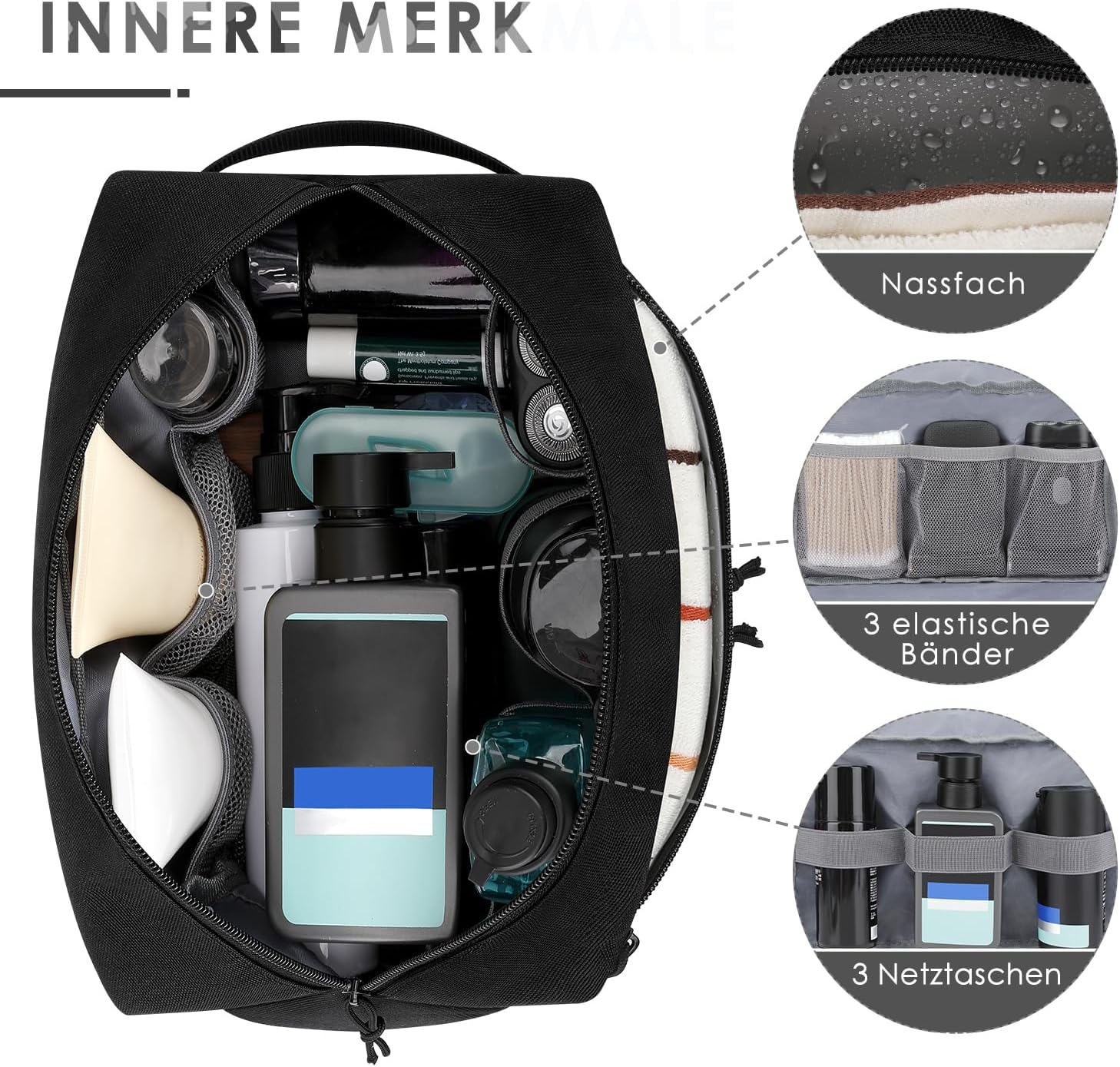 Detalle de ETRONIK Taktischer Kulturbeutel mit MOLLE-System – wasserdichte, großzügige Kulturtasche für Damen & Herren