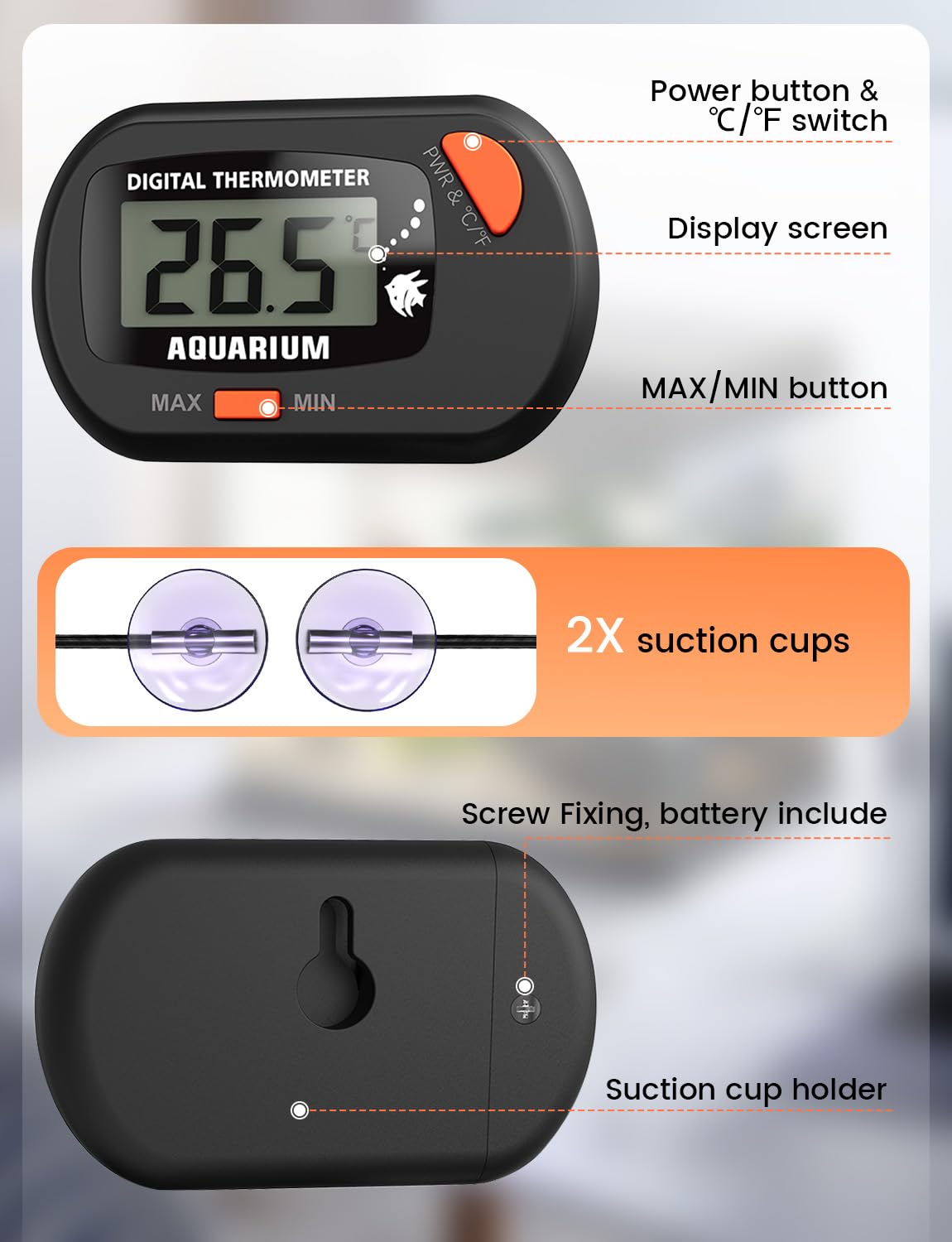 Thumbnail 2 de Aquarium Thermometer mit Sonde und Saugnapf