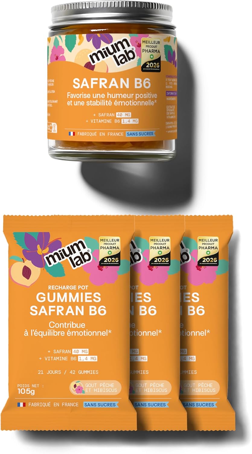 Mium Lab Gummies Safran et Vitamine B6 sans sucres – Bien-être émotionnel et relaxation