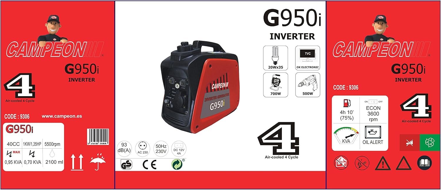 Thumbnail 3 de Campeón 9306 agregat benzynowy 950 W, 230 V, czarno-czerwony