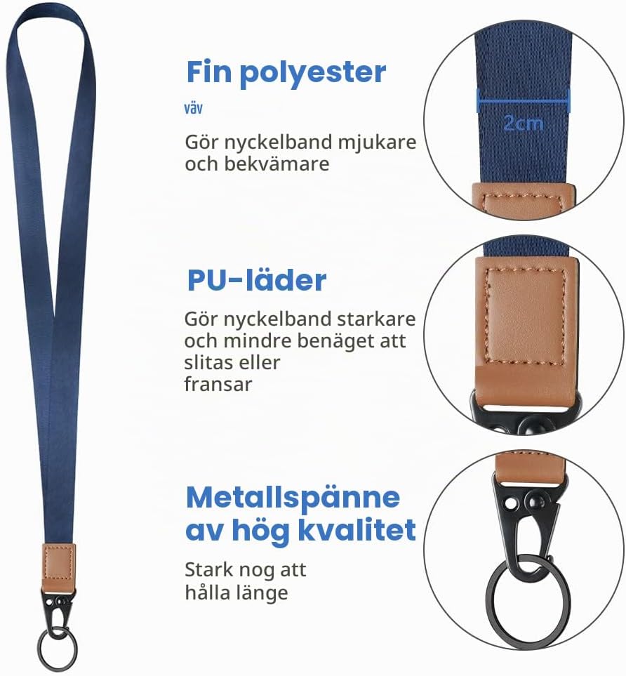 Detalle de Vicloon nyckelband, 2-pack i polyester med avtagbar klämma, 47 cm