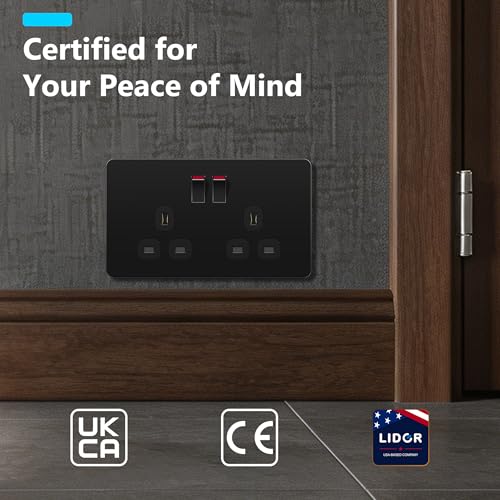 Detalle de LIDER 2-Gang Switched 13A Socket with Screwless Plate Cover (Black)