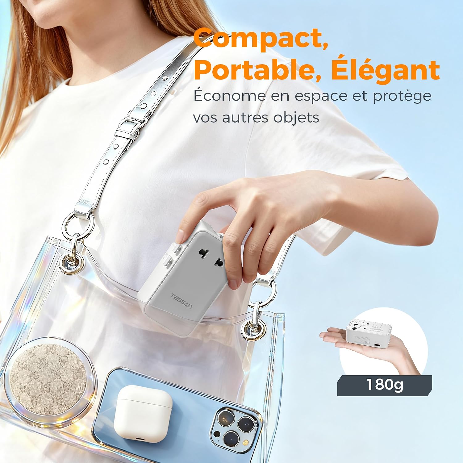 Thumbnail 6 de TESSAN Adaptateur Prise Universelle PD 70W – 5 en 1, Compact et Polyvalent pour Voyage