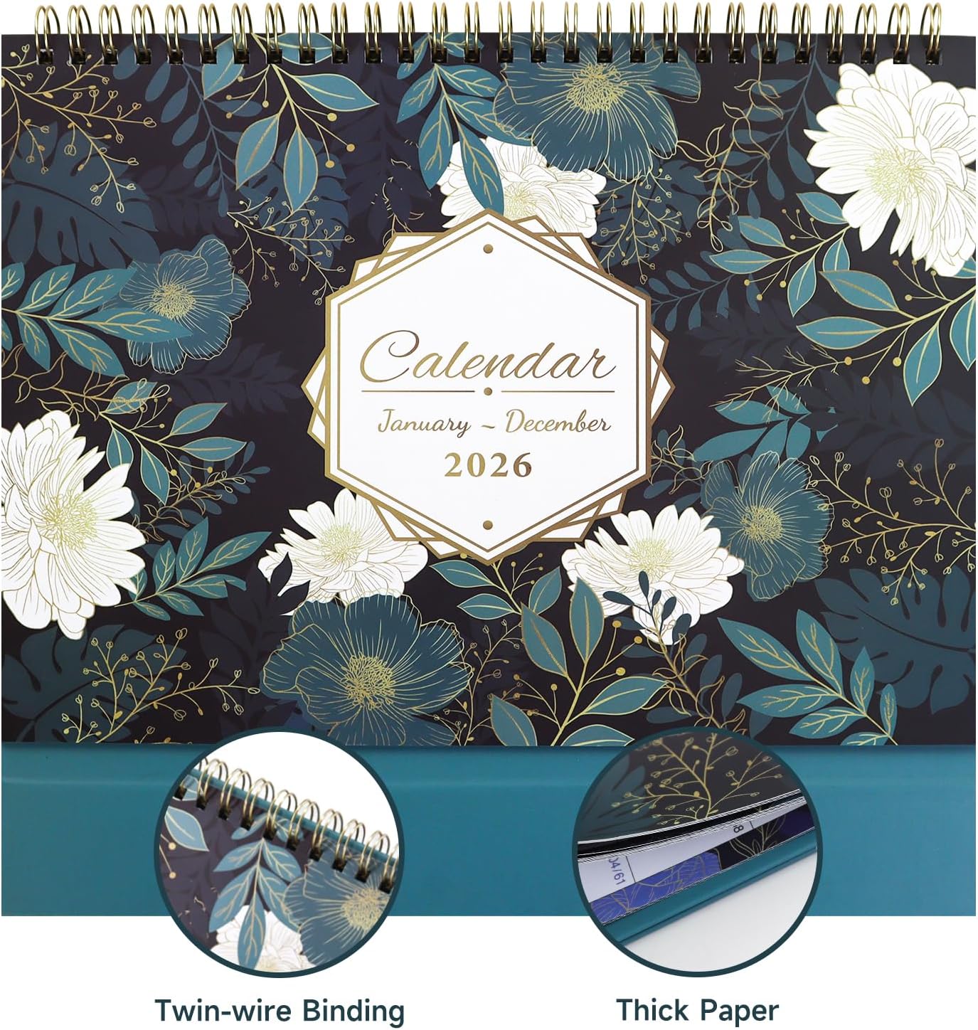 Thumbnail 2 de Andiker 2026 Desk Calendar (Jan–Dec 2026) with Thick Paper & Twin-wire Binding, Dark Blue