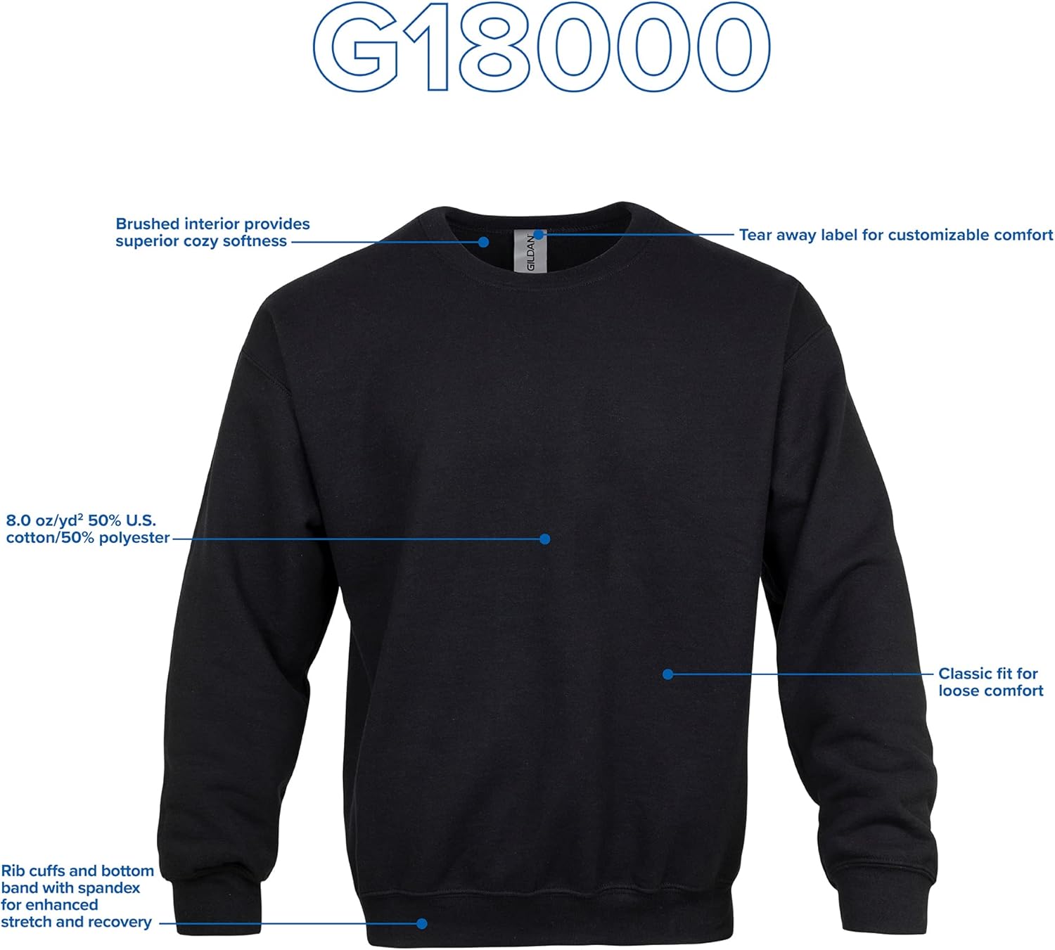 Thumbnail 4 de Gildan Felpa Girocollo in Pile G1800 0 Uomo – Modello G18000 Felpa, confezione singola
