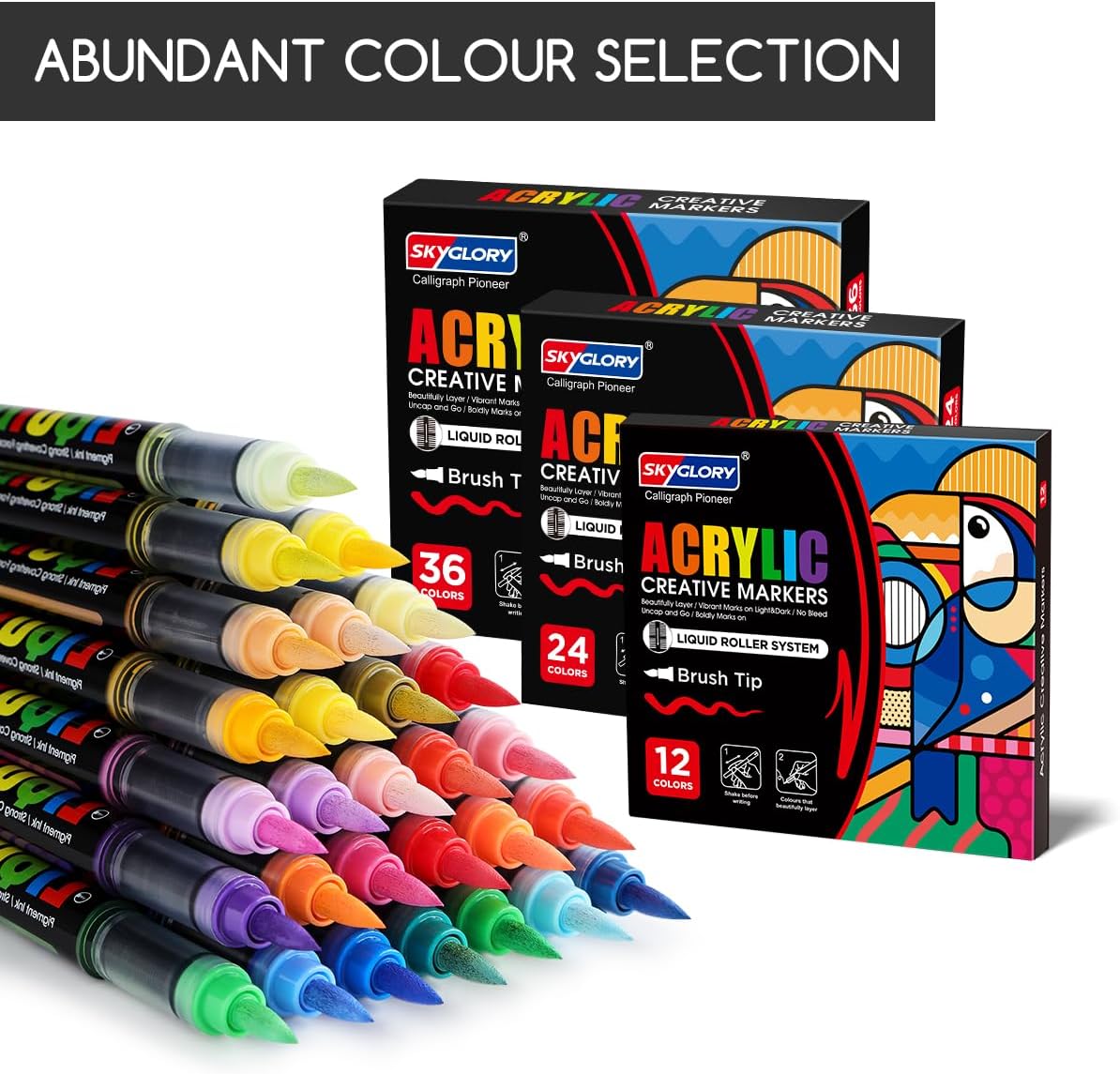 Thumbnail 6 de SKYGLORY 24 Colours High Coverage Acrylic Markers — Multi-Surface Liquid Roller Paint Pens