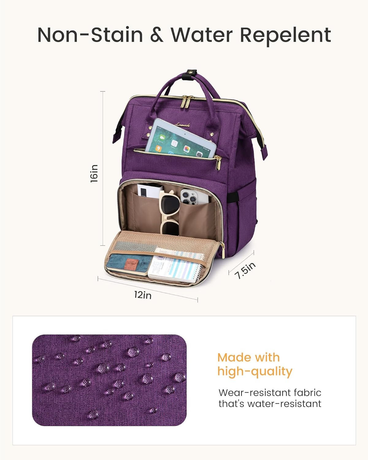 Thumbnail 4 de LOVEVOOK Women's Laptop Backpack with Giant Tumbler Holder – 15.6 inch, Waterproof, 2-Compartment Travel Bag