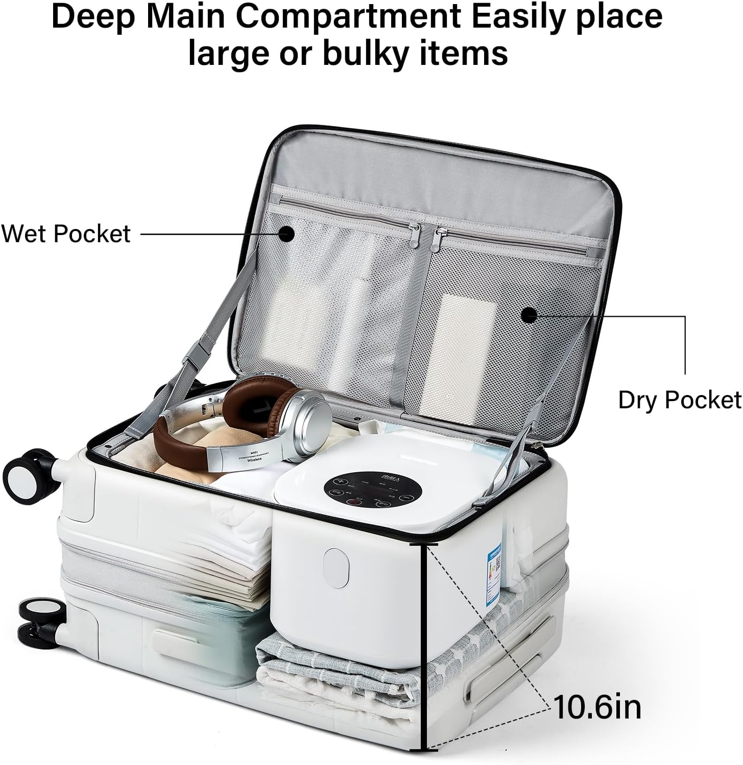 Detalle 2 de Hanke Top Open Expandable 20 Inch Cabin Suitcase – Smoke White