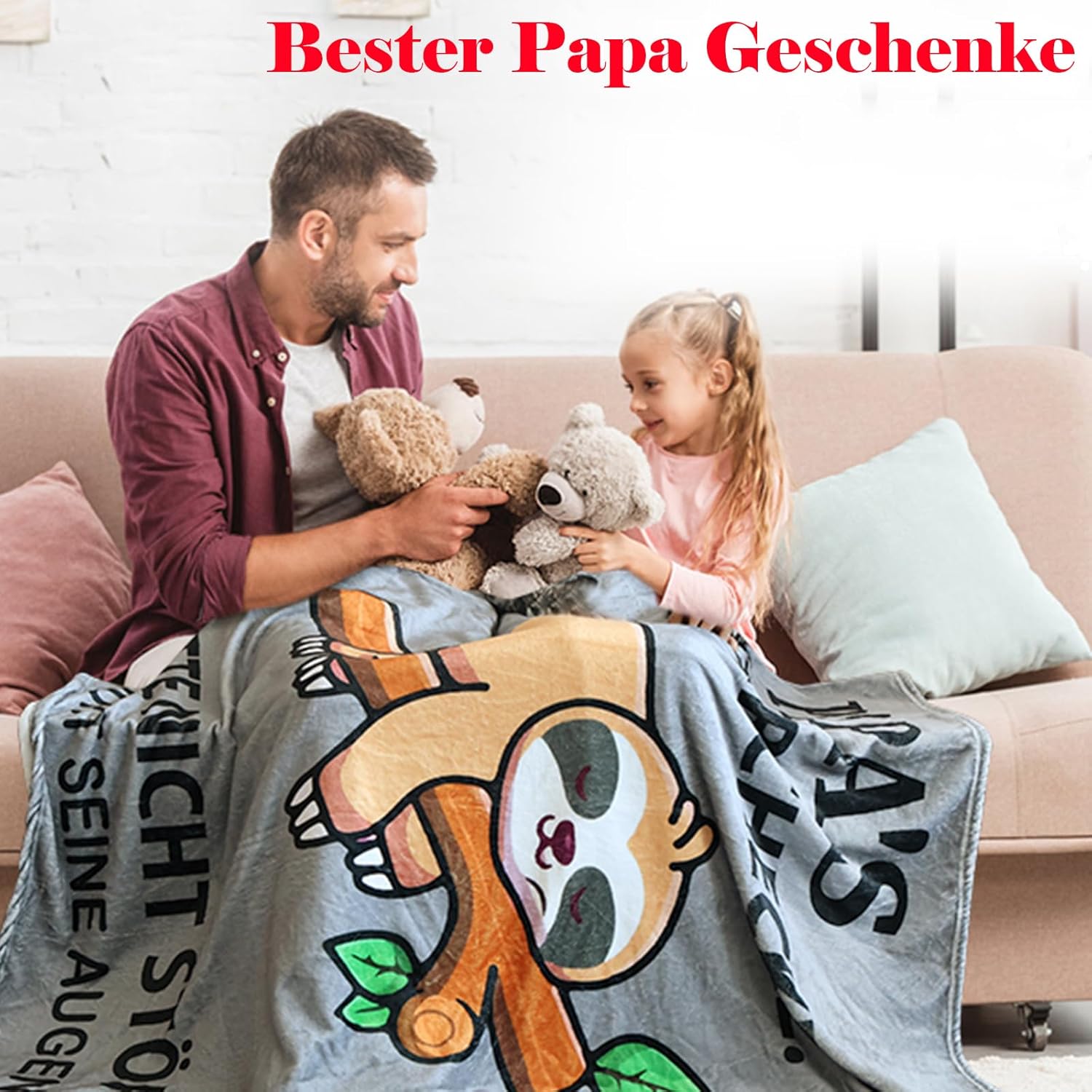 Thumbnail 2 de KAAYEE Kuscheldecke als Vatertagsgeschenk für Papa – Faultier-Design, 100% Flanell