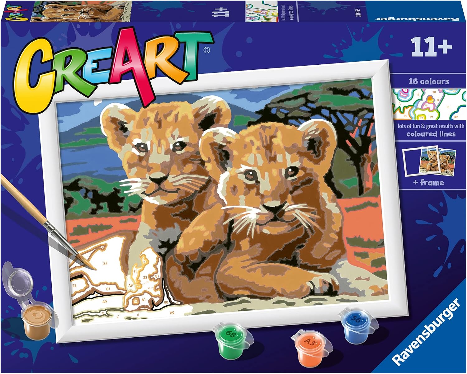 Detalle de Ravensburger Creart Cuccioli di leone – Dipingi per bambini 18x24 cm 🎨