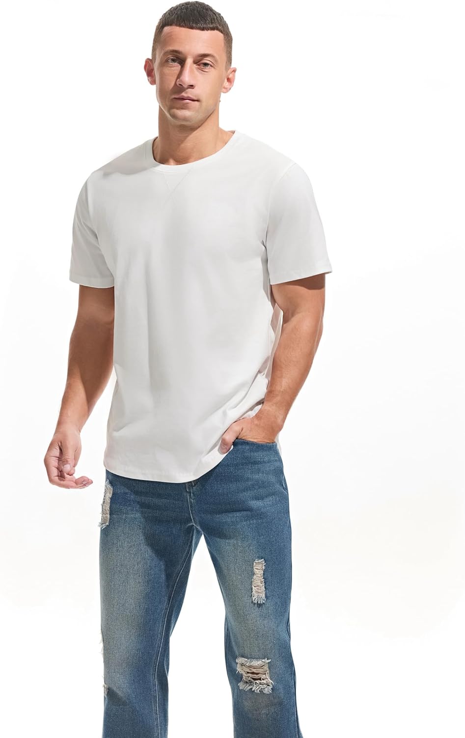 Thumbnail 2 de VEIISAR Herren Longline T-Shirt aus 100% Baumwolle – Heavy-Duty Preshrunk