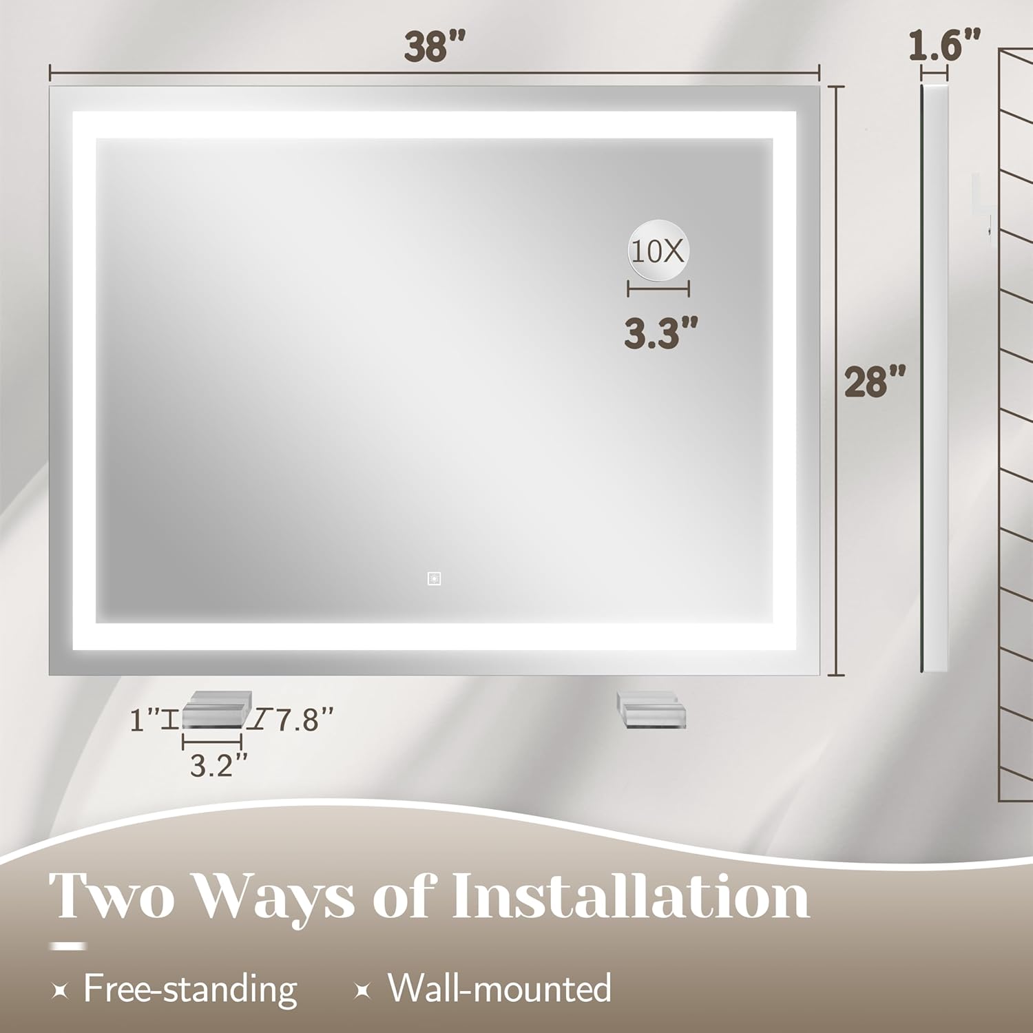 Thumbnail 6 de FENNIO Large Vanity Mirror with Lights (38" x 28") — LED Hollywood-Style Makeup Mirror with 3 Color Modes