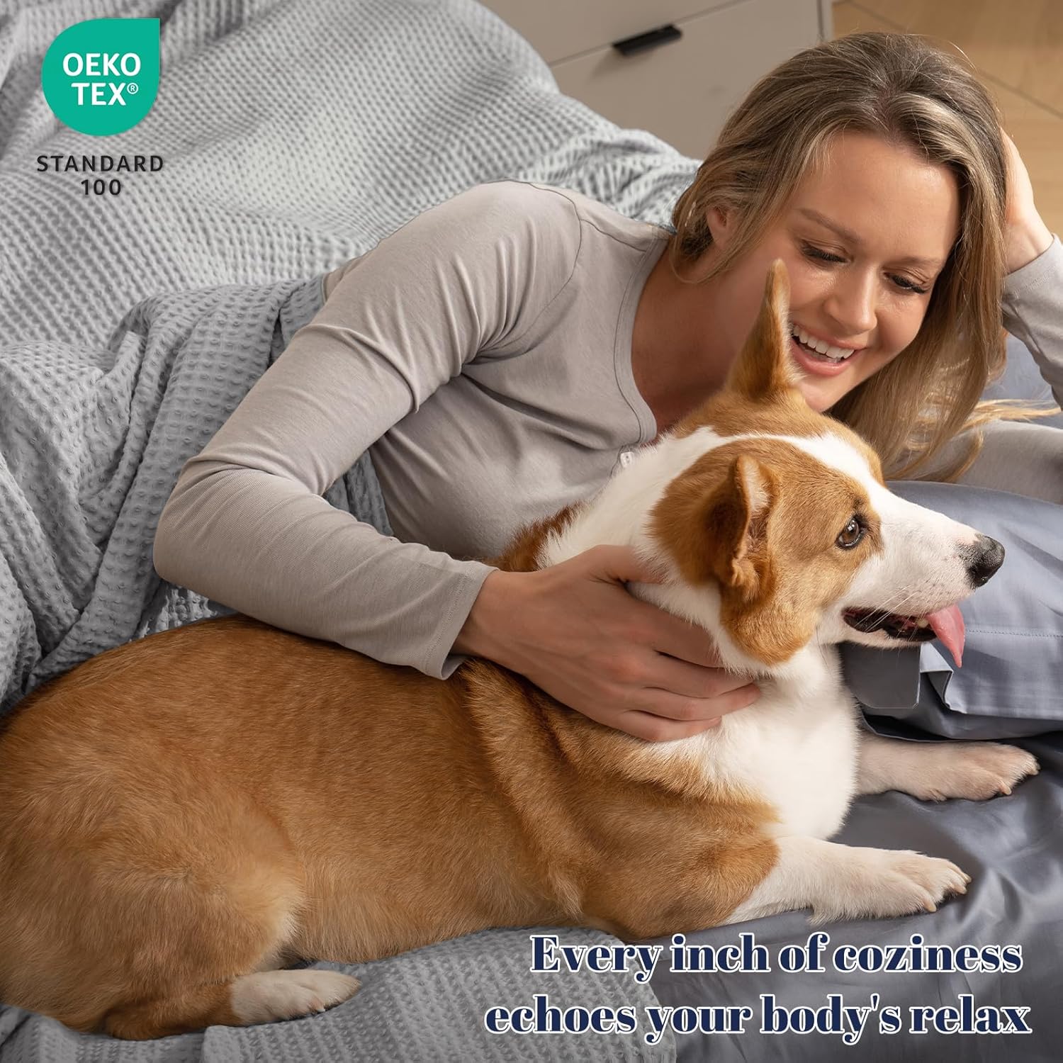 Thumbnail 1 de PHF 100% Cotton Waffle Weave Blanket (Super King, 230 x 270cm) – Pre-washed Lightweight Breathable Throw, Oeko-TEX certified, Light Grey