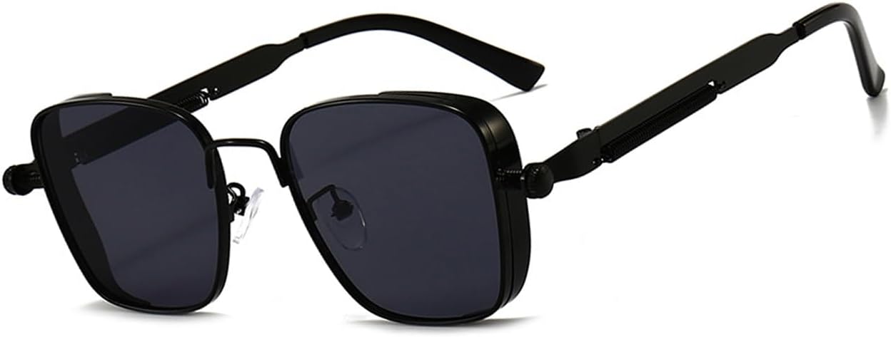 Detalle de MEGAVOW Retro Steampunk Sunglasses: Polarised UV400 Square Frames for All-Day Wear