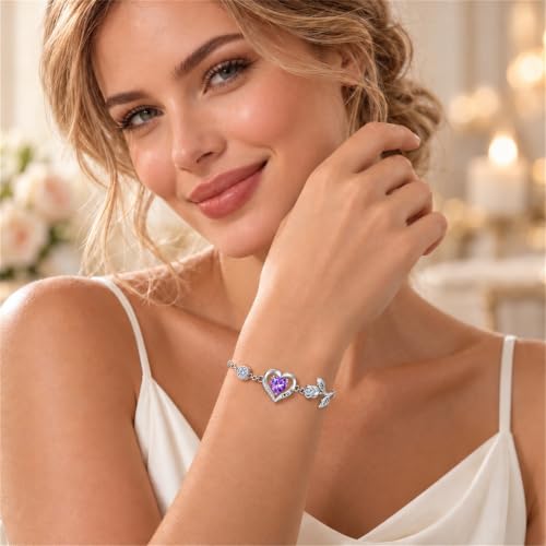 Thumbnail 1 de JACUPO Pulsera de mujer de plata 925 con corazón rosa y baño de oro blanco