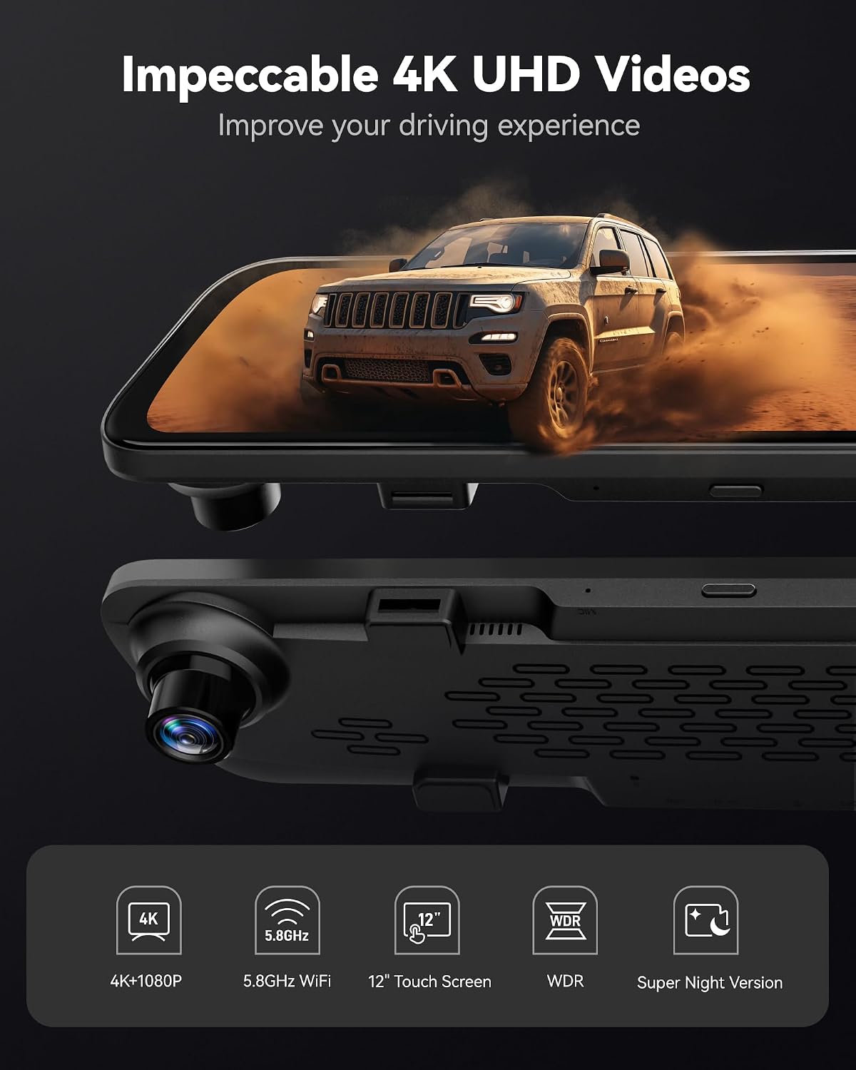 Thumbnail 1 de WOLFBOX G840S 12" 4K mirror dash cam with GPS