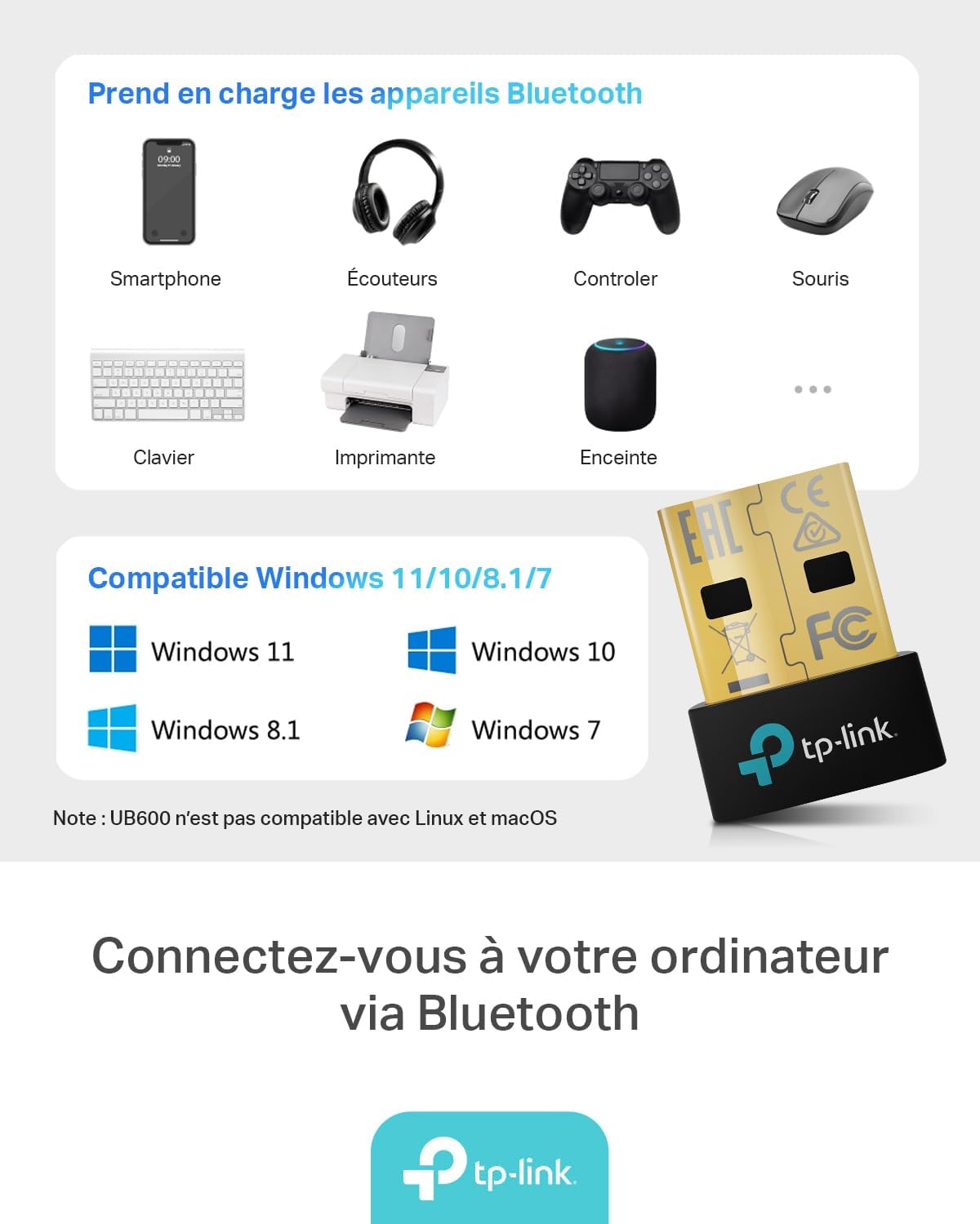 Detalle de TP-Link UB600 — Adaptador Bluetooth 6.0 para PC (USB Nano) Plug & Play