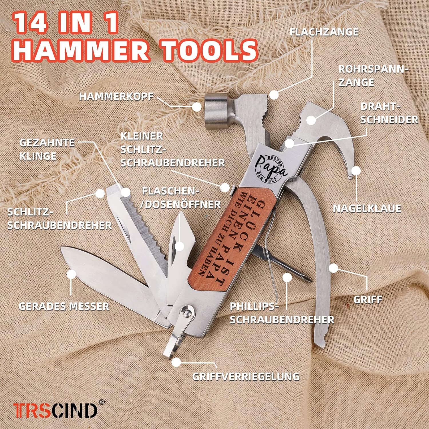 Thumbnail 2 de TRSCIND Multitool Hammer – 12/14-in-1 Geschenk für Papa