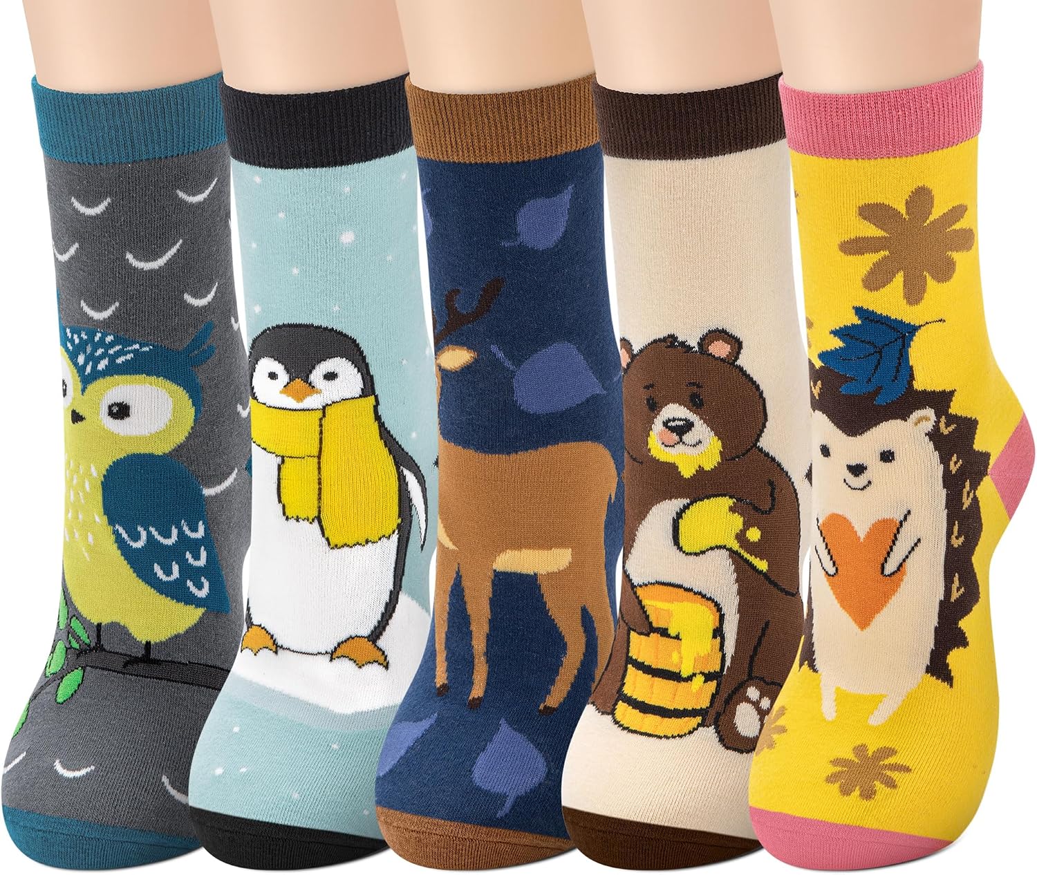 Detalle de Chalier Cozy 5 Paar Damen Socken mit Hunde- und Katzenmotiven – Baumwollkomfort, vielseitig einsetzbar