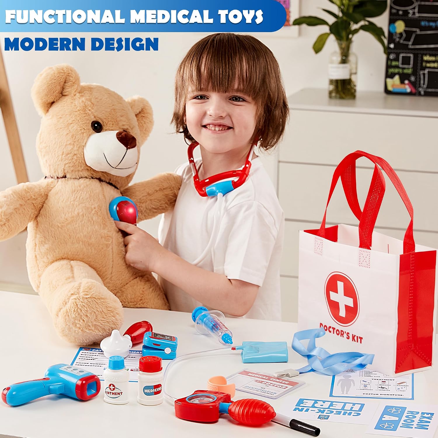 Detalle 2 de Play-Act Doctors Set for Kids: 16-Piece Role Play Kit with Bag