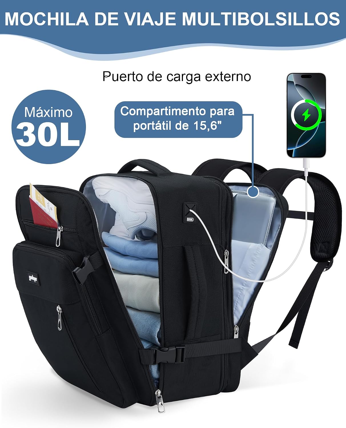 Thumbnail 3 de YOKGO Mochila Viaje Cabina 40x30x20 Expandible 30L