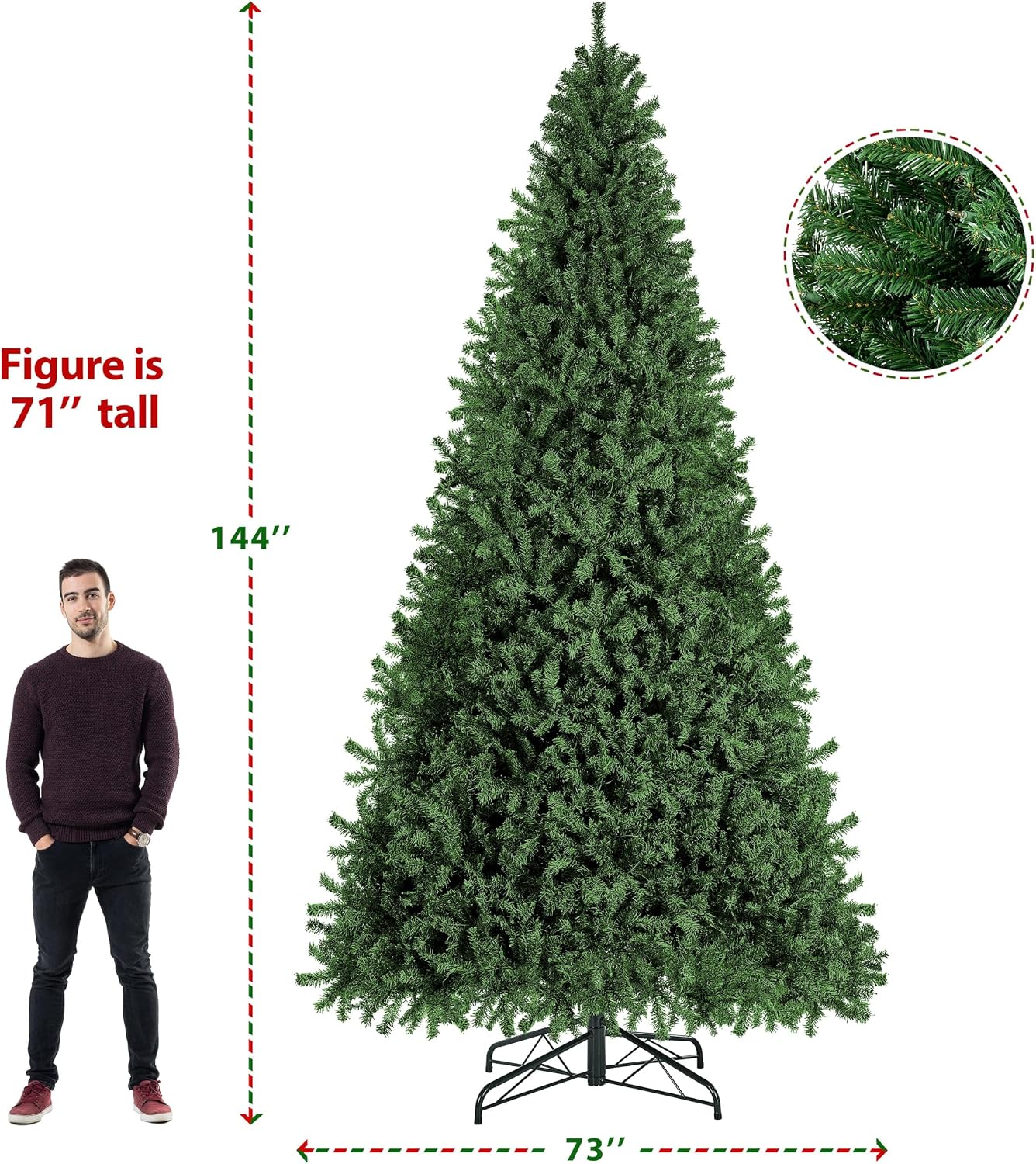 Detalle de Yaheetech YHM-1500(0.36A) 12-Foot Pre-Lit Christmas Tree, 1,500 Lights
