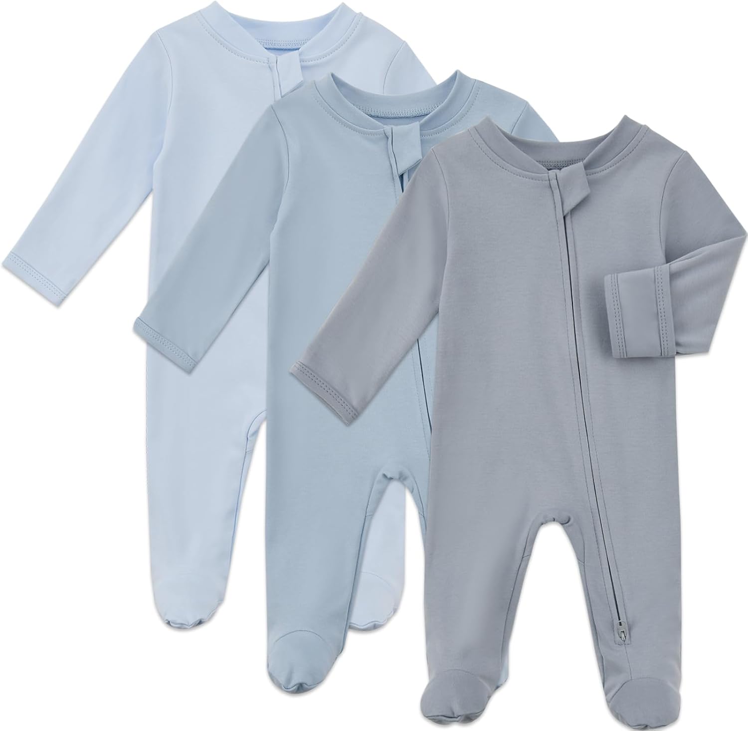 Detalle de Aablexema Organic Cotton Baby Footie Pajamas, 3-Piece Set with 2-Way Zippers
