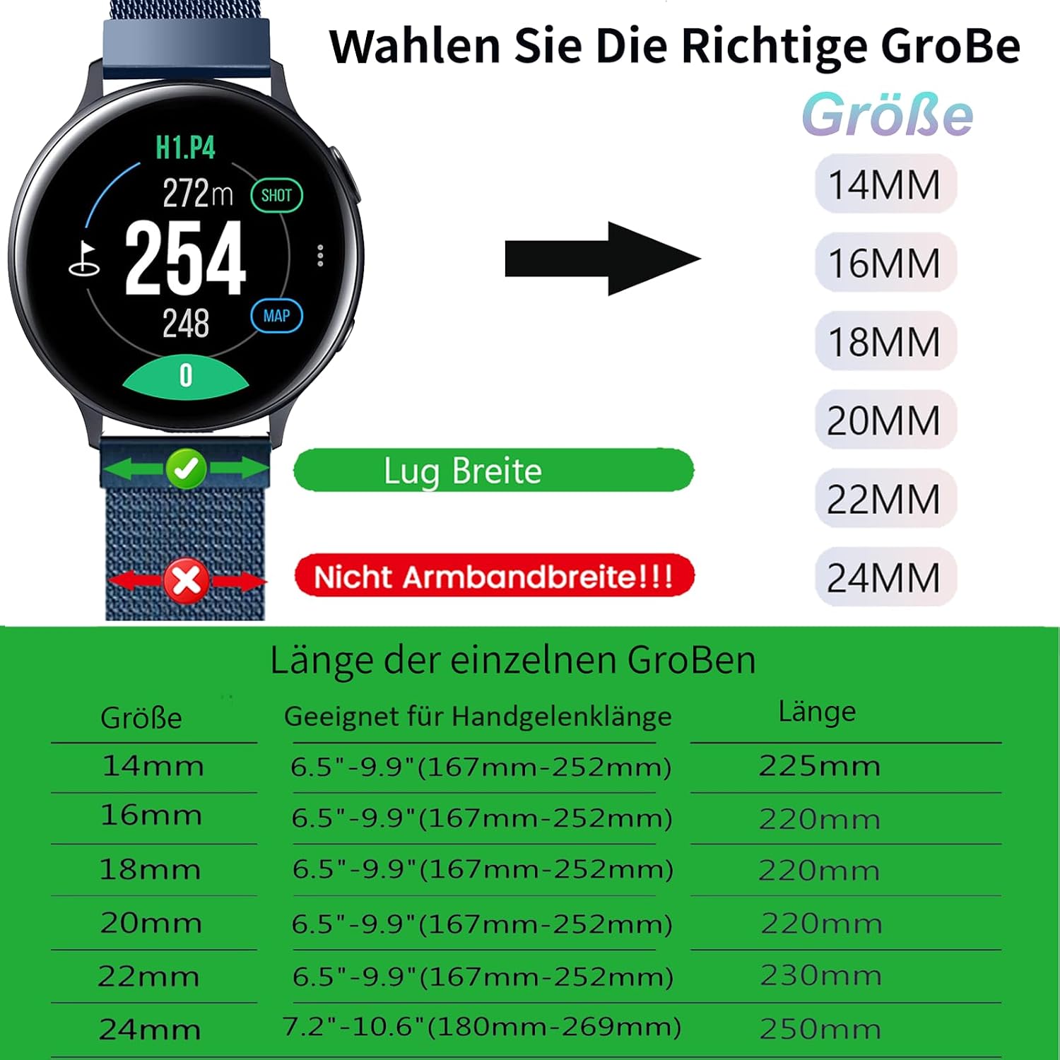 Detalle de LYYLTX Edelstahl Mesh Uhrenarmband mit Magnetverschluss – Schnellverschluss, 14–24 mm