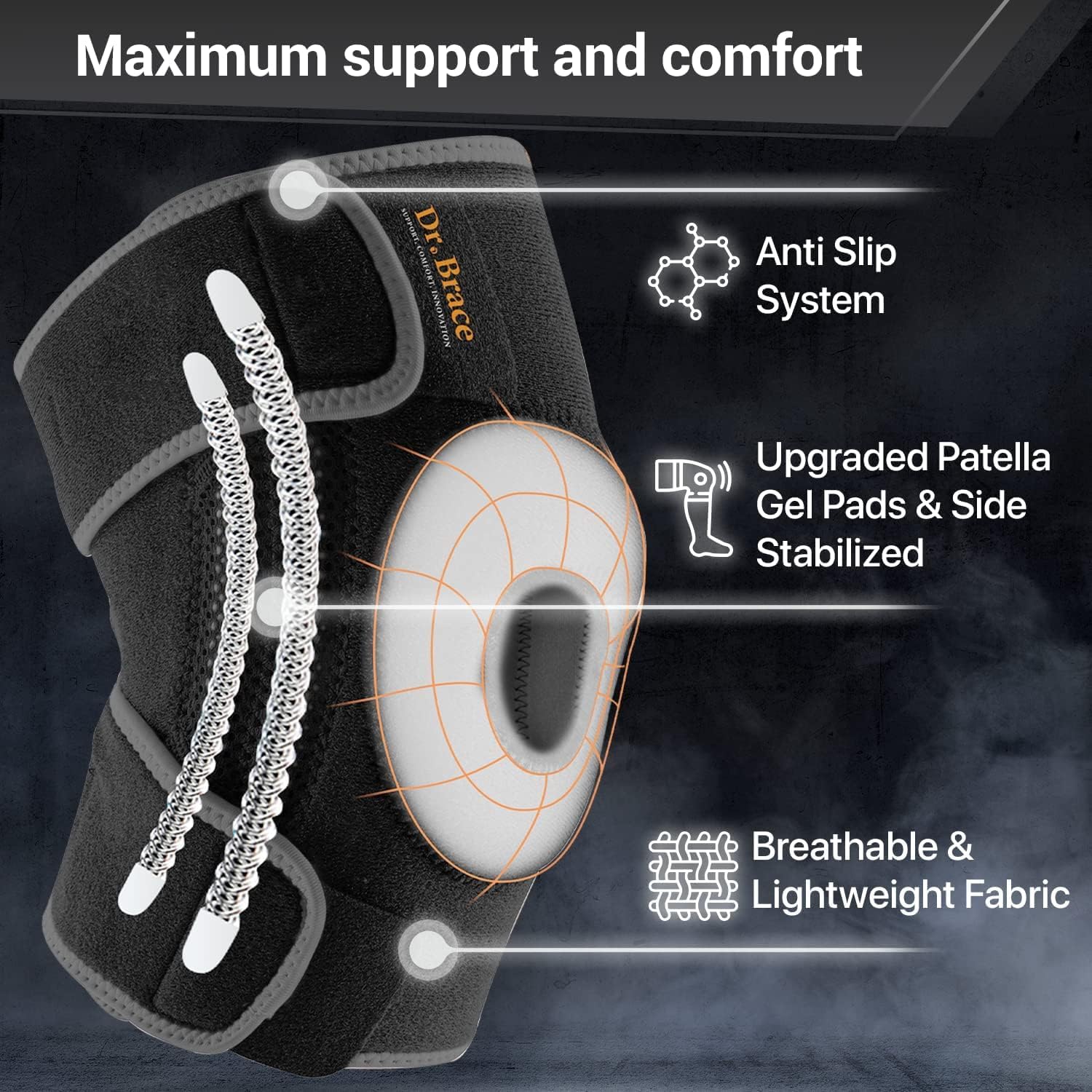 Thumbnail 2 de DR. BRACE ELITE Knee Brace with Side Stabilizers & Patella Gel Pads (XX-Large, Mercury)