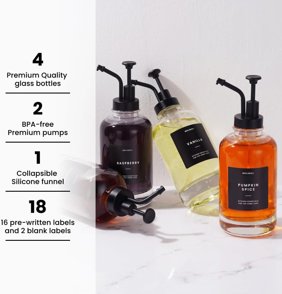 Thumbnail 1 de Molimoli Lot de 4 distributeurs de sirop café avec bouteilles en verre et pompes noir