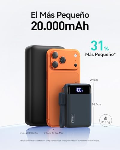 Detalle 2 de INIU Power Bank ultrapequeño de 20000mAh con carga rápida 22,5W y cable USB-C incluido