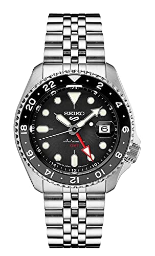Detalle de SEIKO SSK001 Automatic Watch for Men – 5 Sports with Black Dial, GMT Bezel and 100m Water Resistance