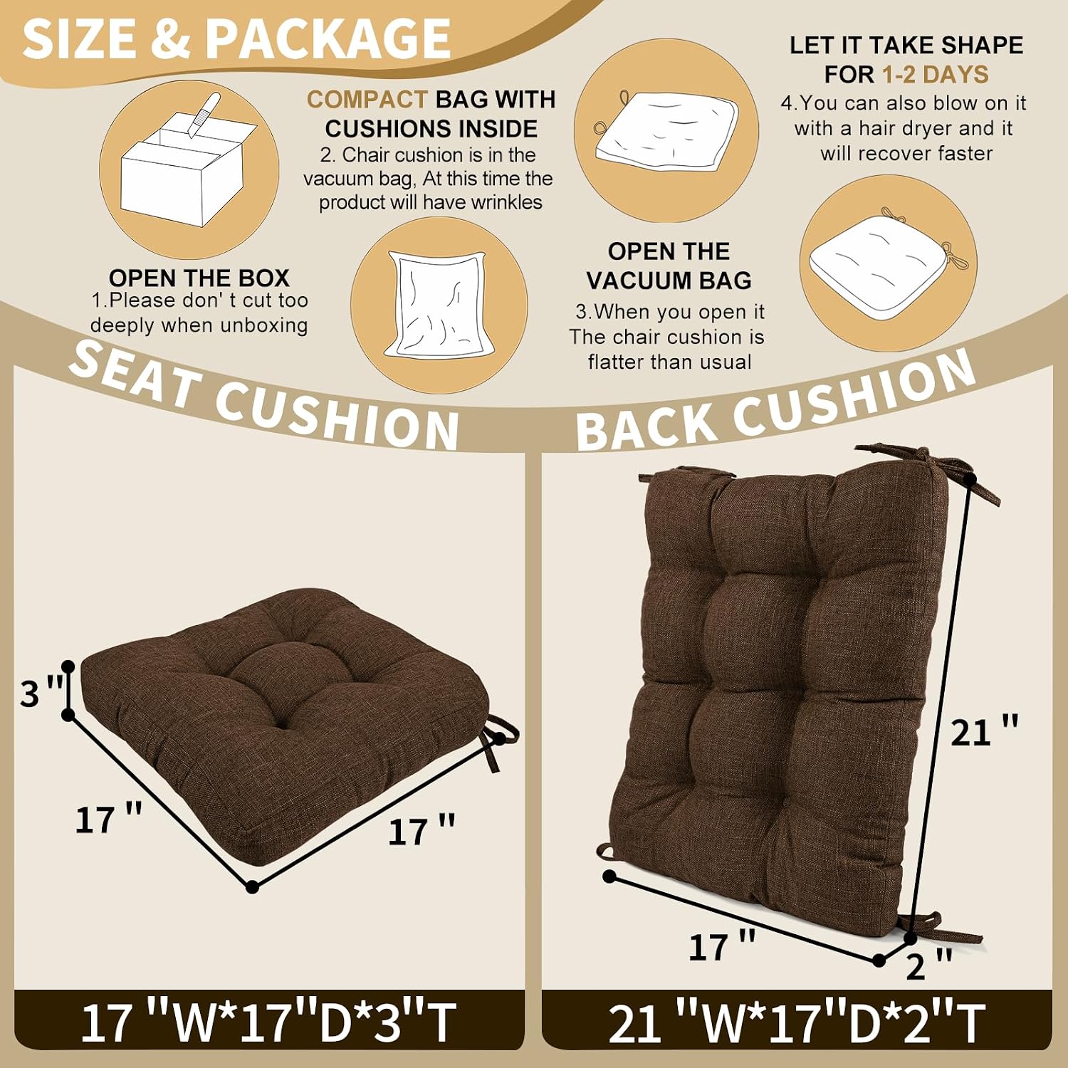 Detalle 2 de BUYUE USJZ429A1G Rocking Chair Cushion Set, Woven Polyester, Chocolate