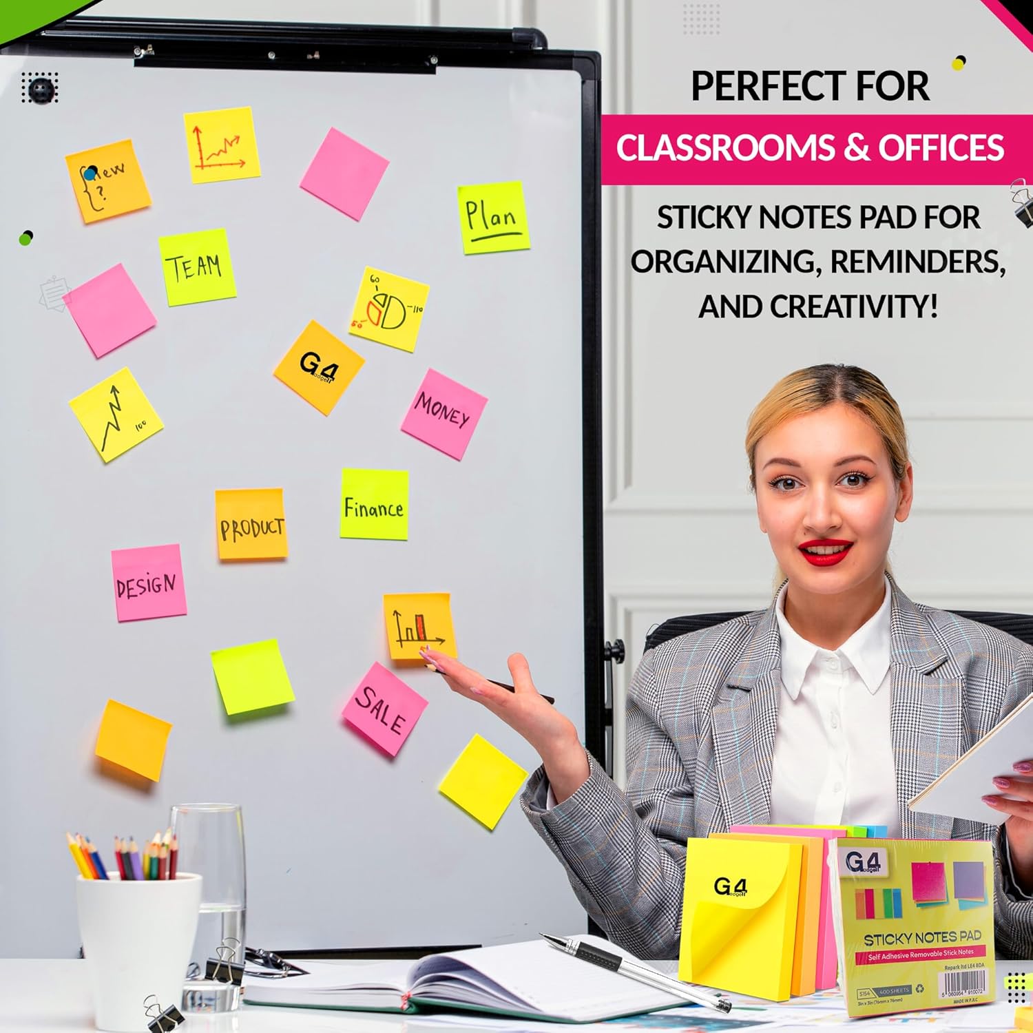 Thumbnail 6 de G4GADGET 800pcs Sticky Notes 75x75mm – 2 Cube (10 Pads of 80 Sheets) in 5 Colours