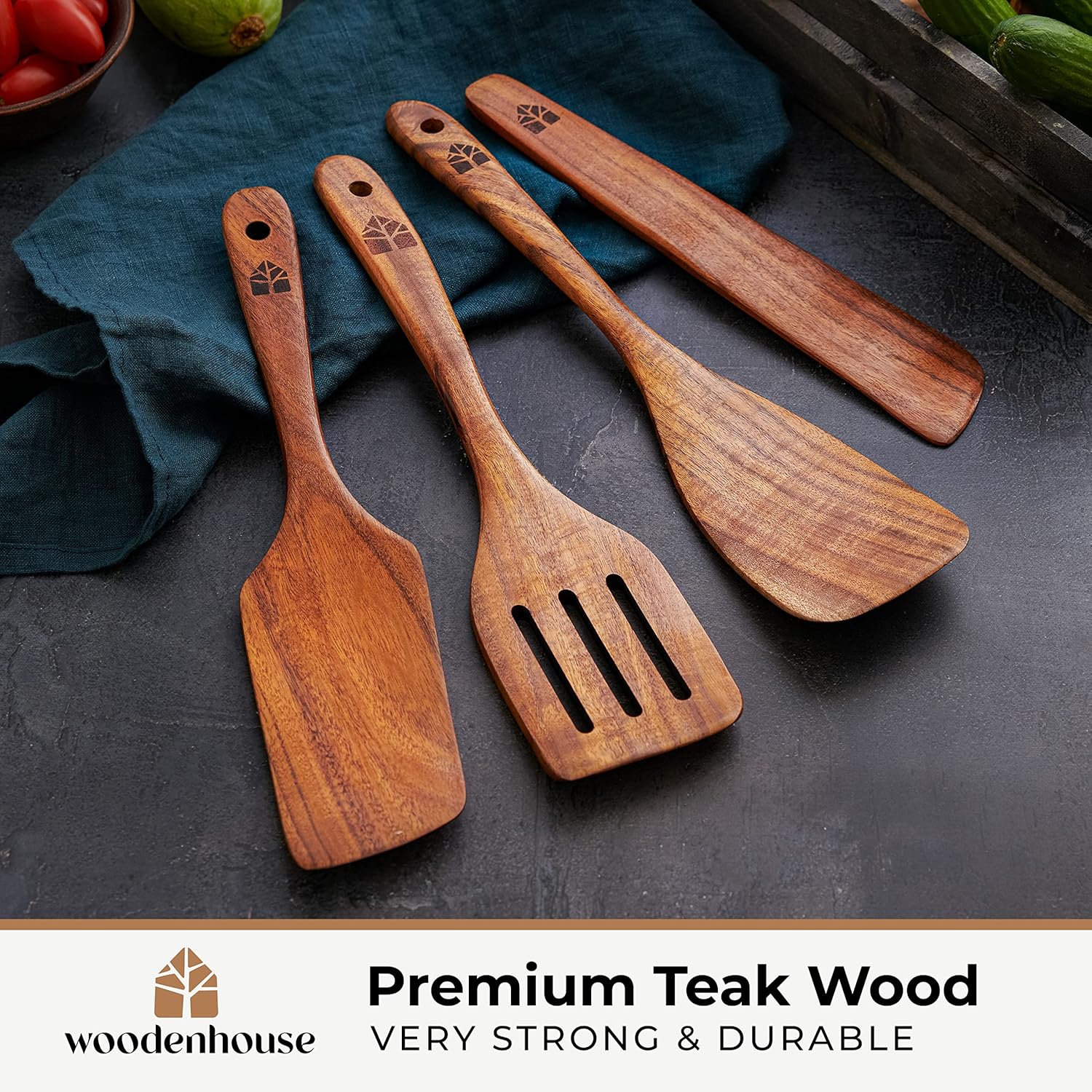 Detalle de Teak Wooden Spatula Set of 4 for Cooking 🍽