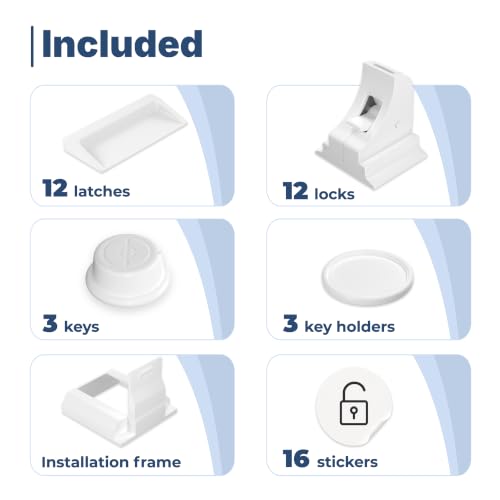 Thumbnail 6 de Hoffenbach 12 Locks & 3 Keys Magnetic Cupboard Locks – Invisible Baby Proofing for Cabinets and Drawers (White)