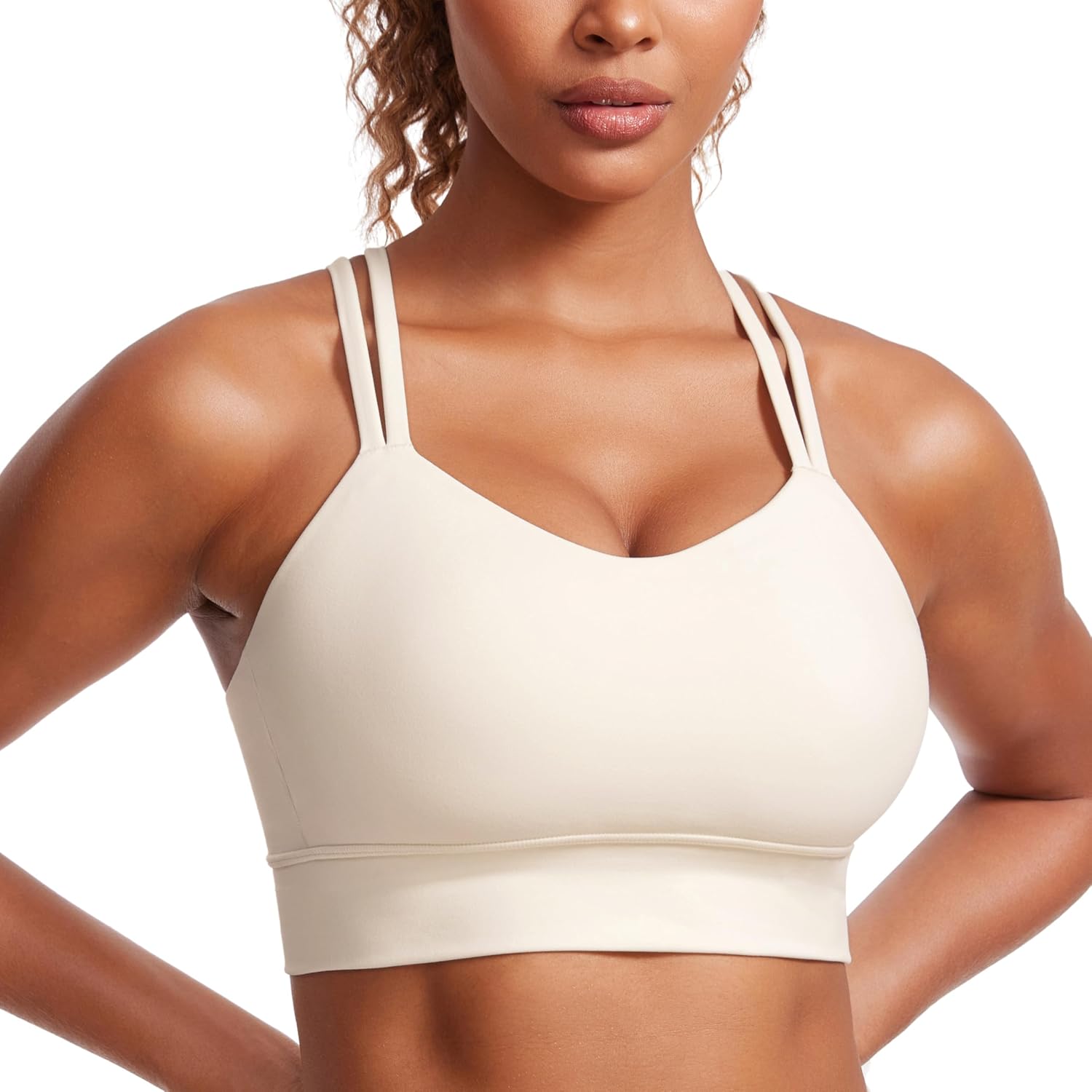 Detalle de CRZ YOGA Butterluxe : soutien-gorge de sport femme à bretelles croisées, bonnets moulés sans coussinets amovibles