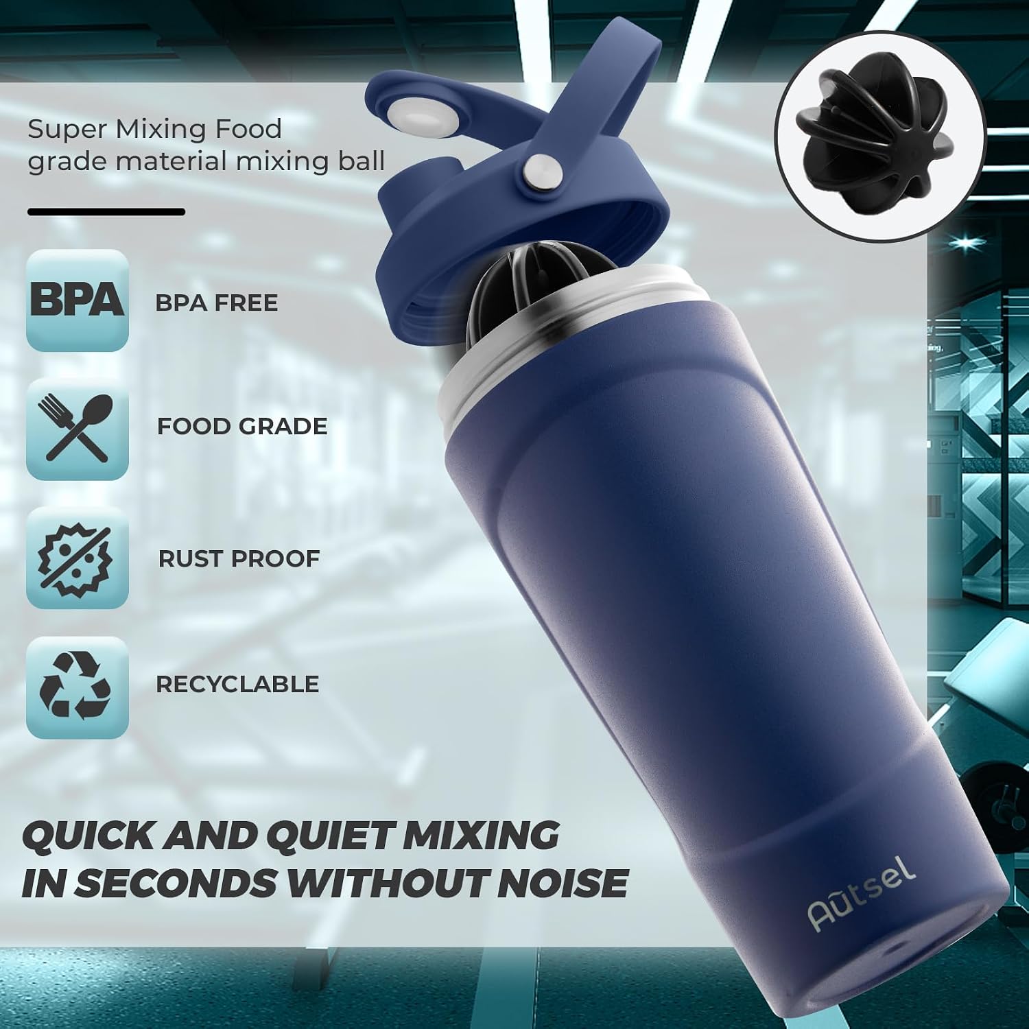 Thumbnail 2 de Autsel Protein Shaker - 750ml Stainless Steel Shaker Bottle